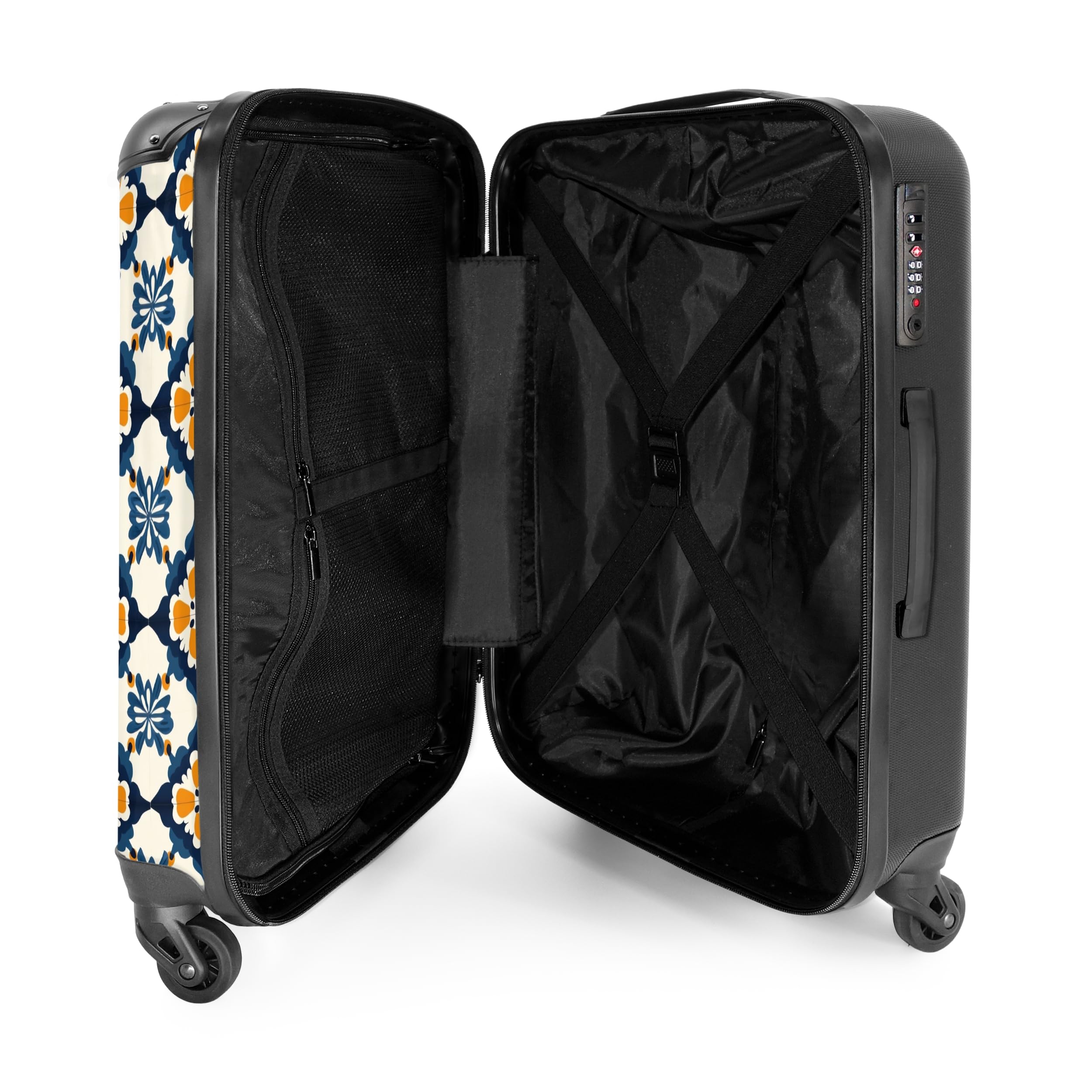 NoBoringSuitcases.com® Koffer Mittelgroß 67x43x25 cm Hartschalenkoffer L Trolley Rollkoffer 4 Rollen Leicht Hartschale Mittel Groß Klassisch - Geometrisch - Blau