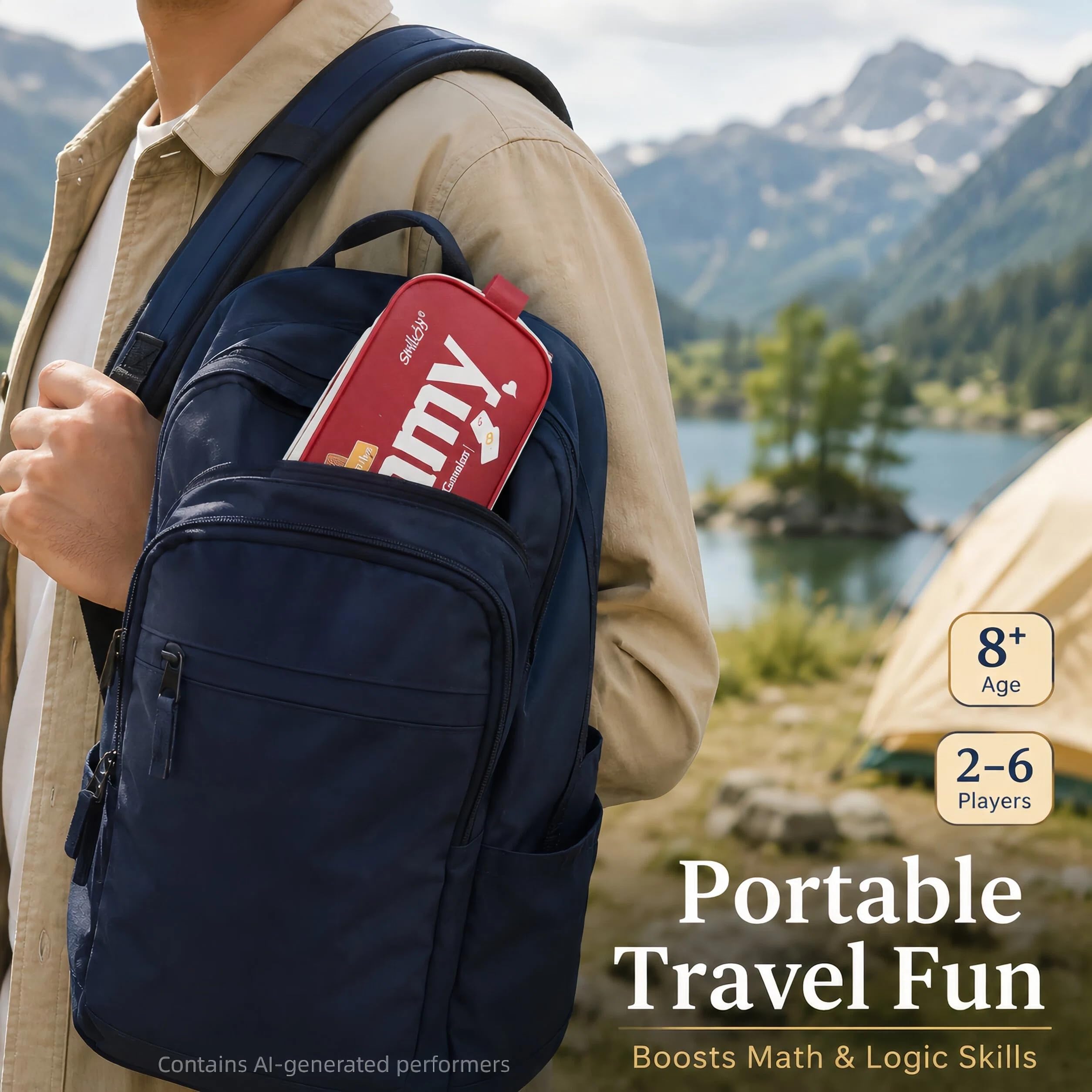 Smilejoy Rummy Cube Edizione per 6 giocatori, set da viaggio a grandezza naturale, con borsa da viaggio in tela portatile, classico gioco da tavolo per adulti e bambini, 160 piastrelle, 6 scaffali da