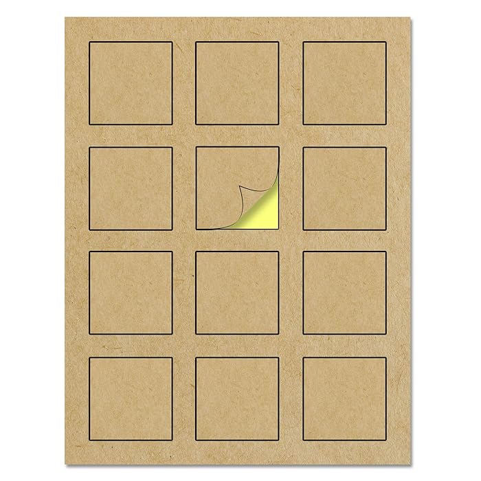 Buy 2" x 2" Kraft Labels Stickers, Letter Size with Print Template 30