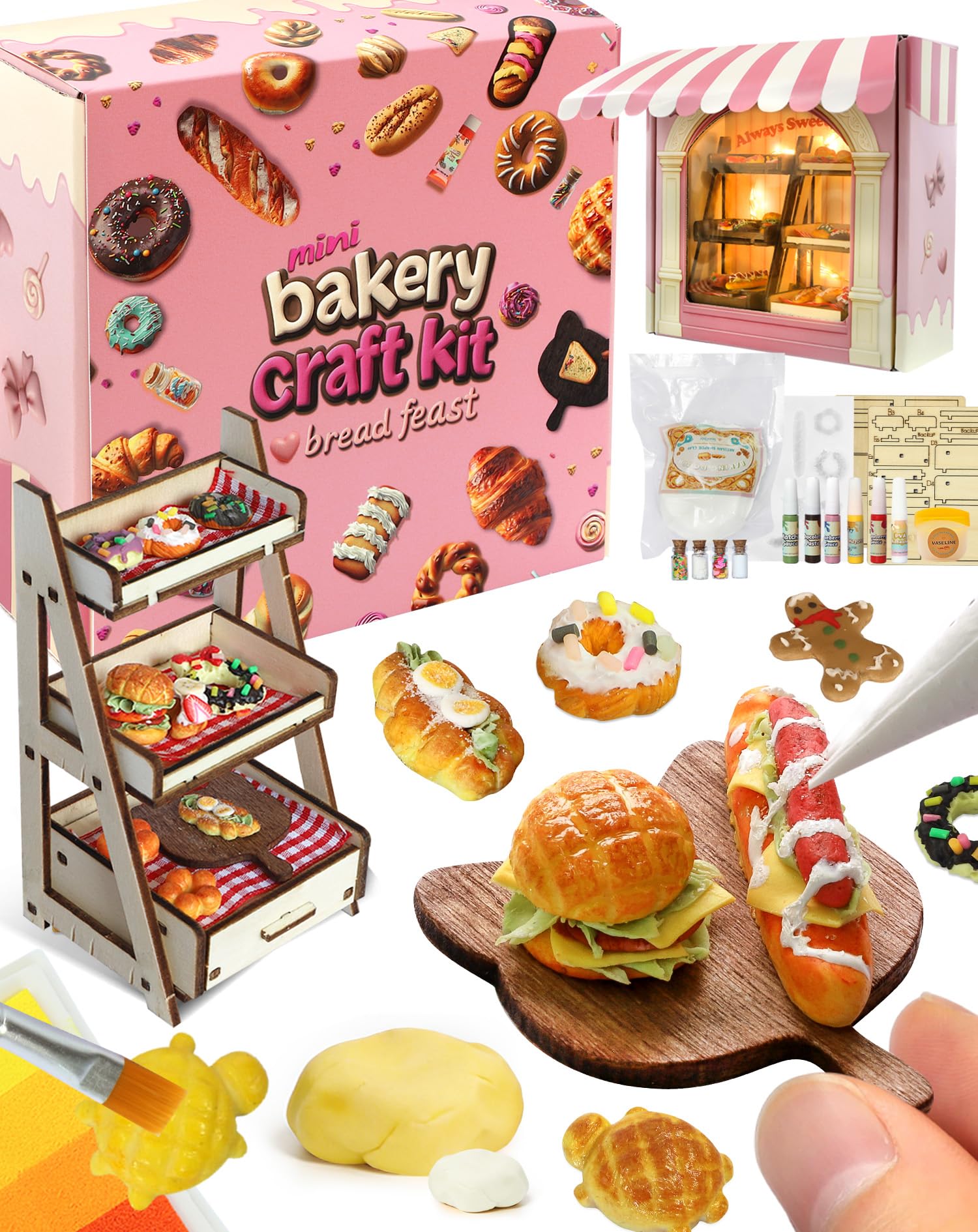 iLAND Girls Crafts Ages 8-12 Creative Craft Kits for Kids and Adults DIY Mini Bakery Miniature Food Toys Air Dry Clay for Kids Fun Family Game Night 9