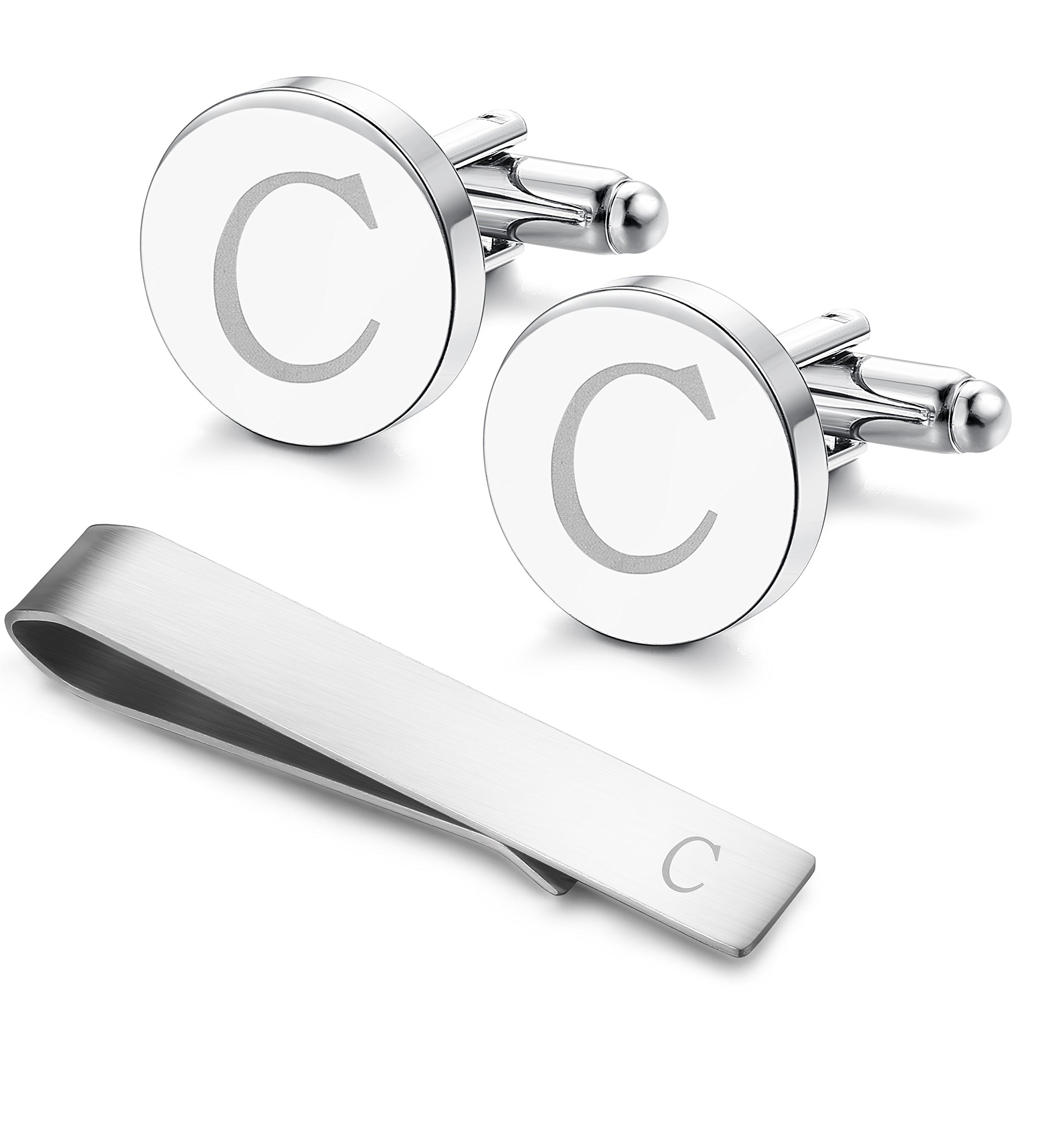 LOYALLOOK Initial Cuff Links Mens and Tie Clips for Men