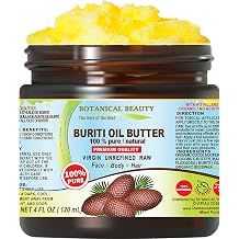 Botanical Beauty BURITI FRUIT OIL BUTTER Pure Natural Virgin Unrefined RAW for FACE, SKIN, BODY, DAMAGED HAIR, NAILS. Natural sources of vitamin C and vitamin E 4 Fl Oz