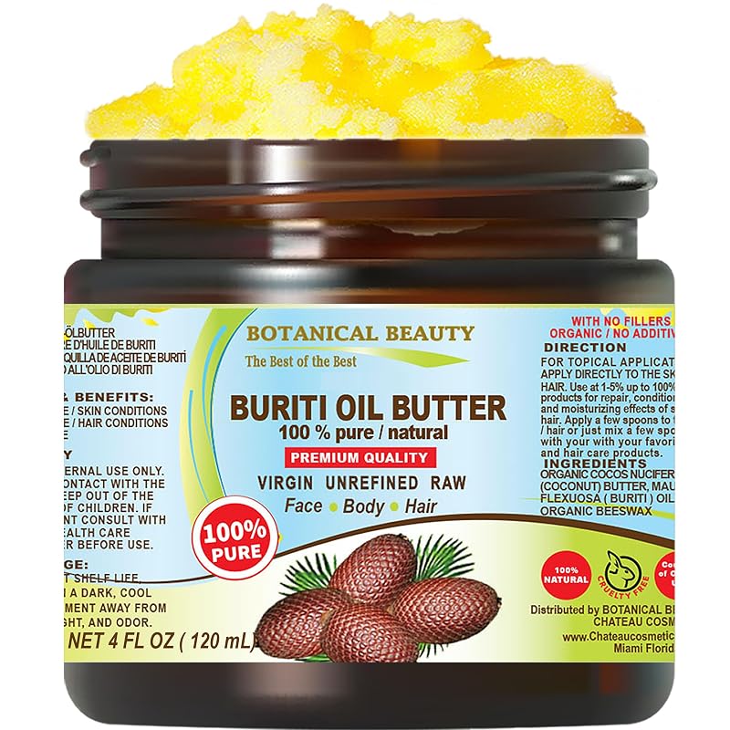 Botanical Beauty Manteiga de óleo de buriti virgem, não refinada e prensada a frio, 120 mL