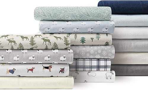 Miniatura 7 de Brielle Home Juego de sábanas de franela de algodón suave, cálido y acogedor, moderno y chic con bolsillos profundos elásticos, individual, color