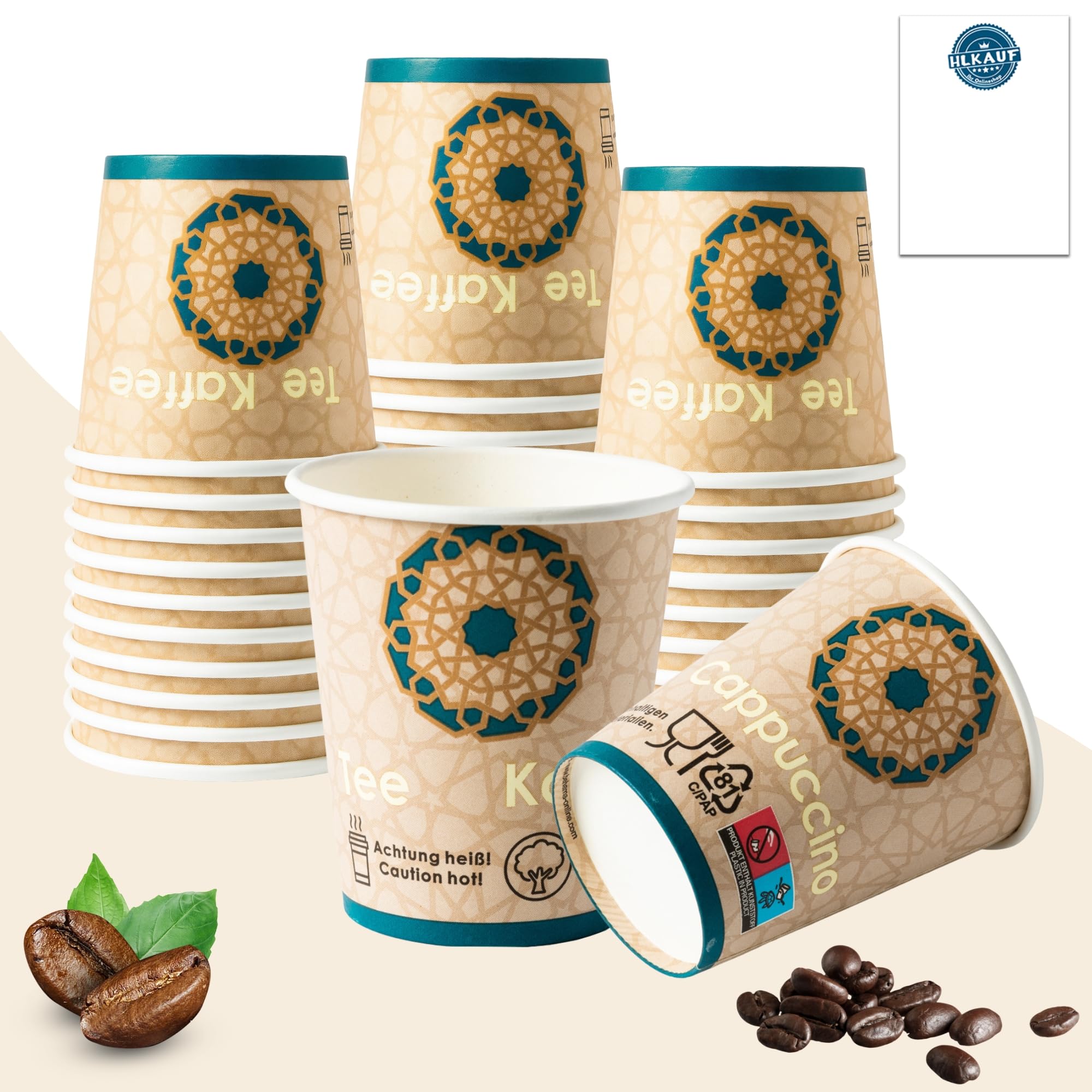 1000er Kaffeebecher 200 ml (8 oz) – stabile Pappbecher für Heiß- & Kaltgetränke – Einweg Trinkbecher - Coffee To Go Pappbecher ohne Deckel – umweltfreundlich, hitzebeständig & HLKauf-Block