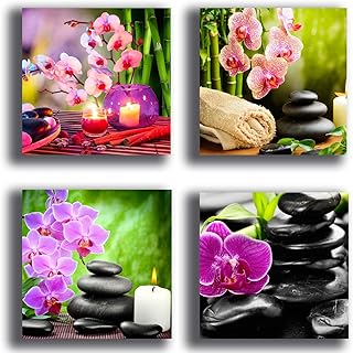 Quadri Moderni ORCHIDEA Zen pietre 4 pezzi 40x40 cm quadretti Stampa Tela CANVAS Arredamento XXL Arredo soggiorno salotto camera da letto cucina ufficio centro benessere estitista