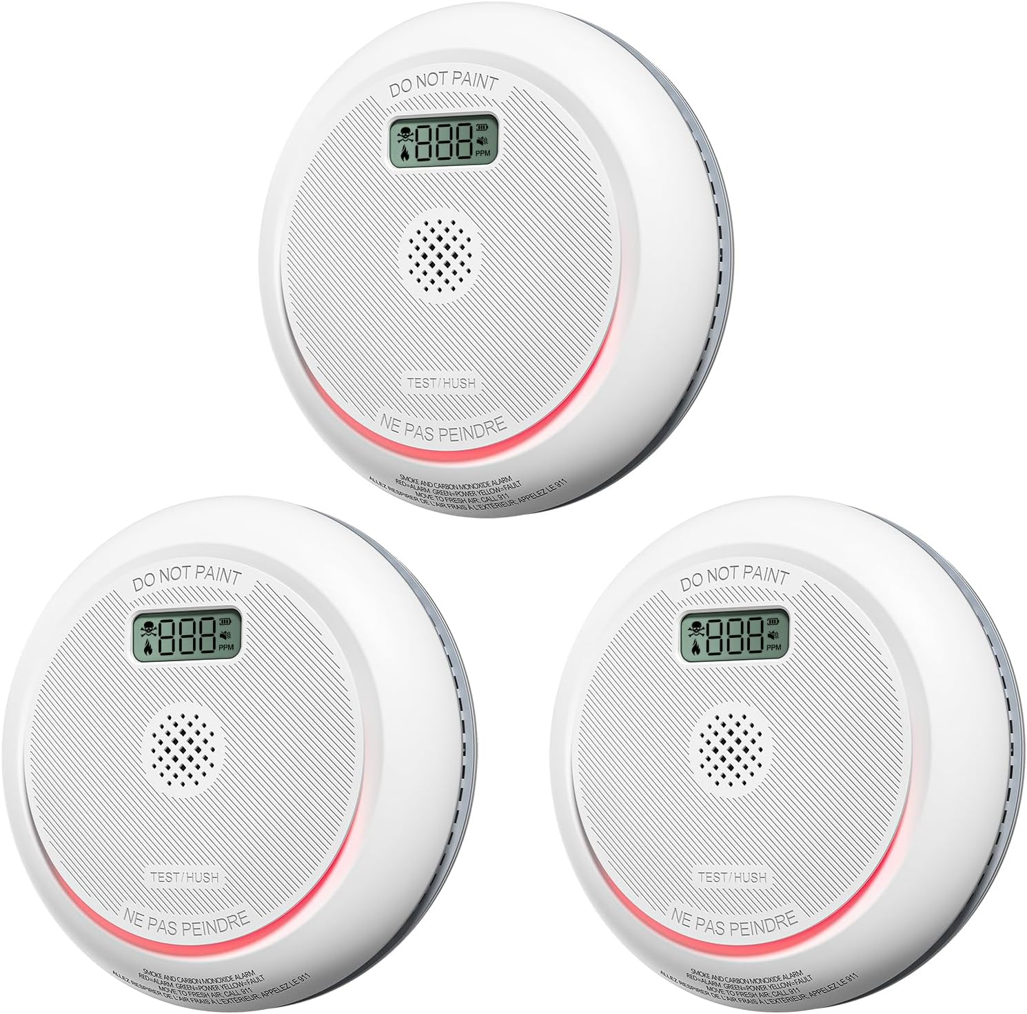 Smoke and Carbon Monoxide Detector Combo with LCD Display, 2 in 1 Fire and CO Detector Alarm with LED Indicator & Test Button, Battery Operated, UL 217 & UL 2034 Standards, 3 Pack