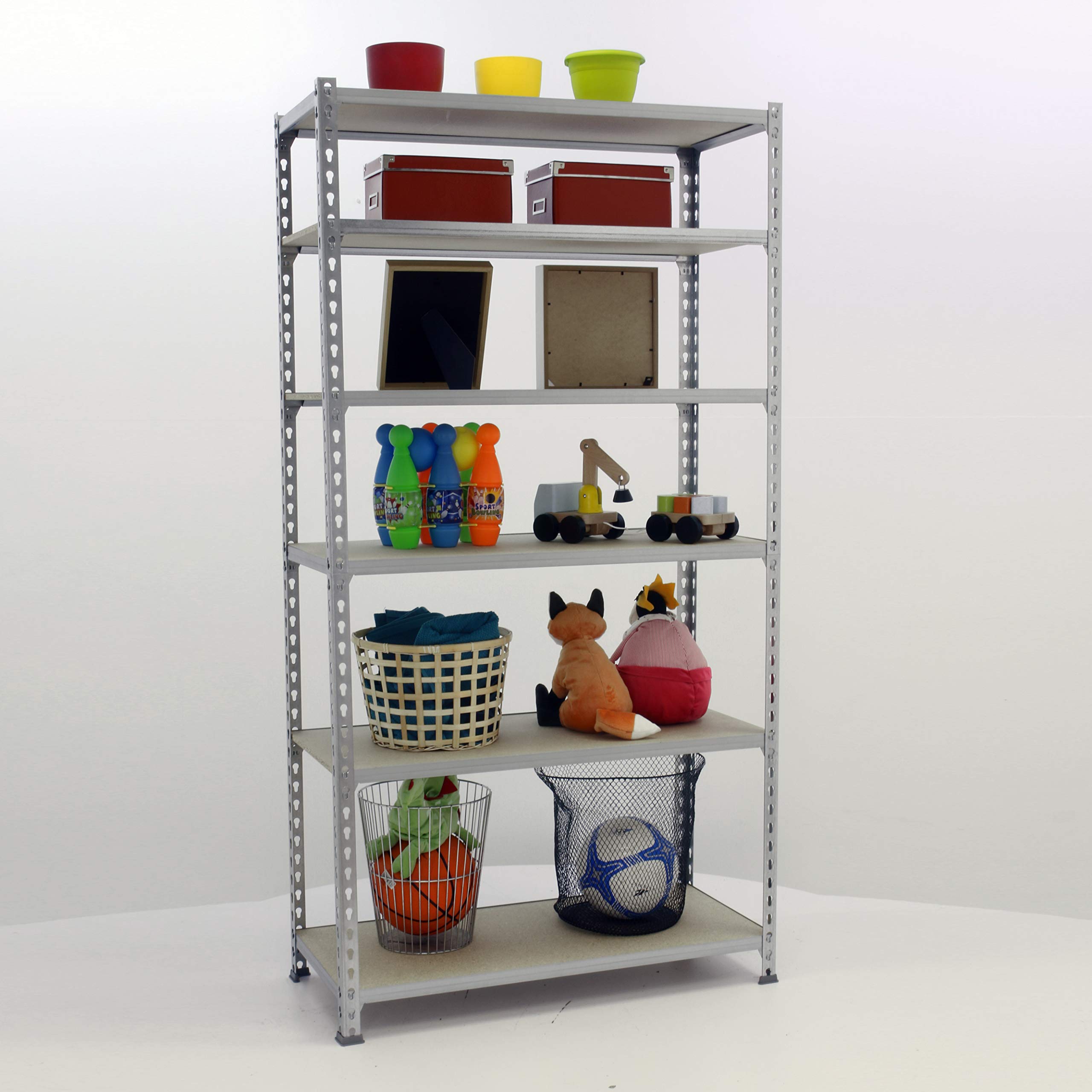 Simon Rack Estantería Metálica 2500x800x500 mm - Maderclick | 6 Alturas, Bandeja Madera, 150 kg de Punto Flexión, Galva , Pintura anticorrosión, Montaje sistema clic