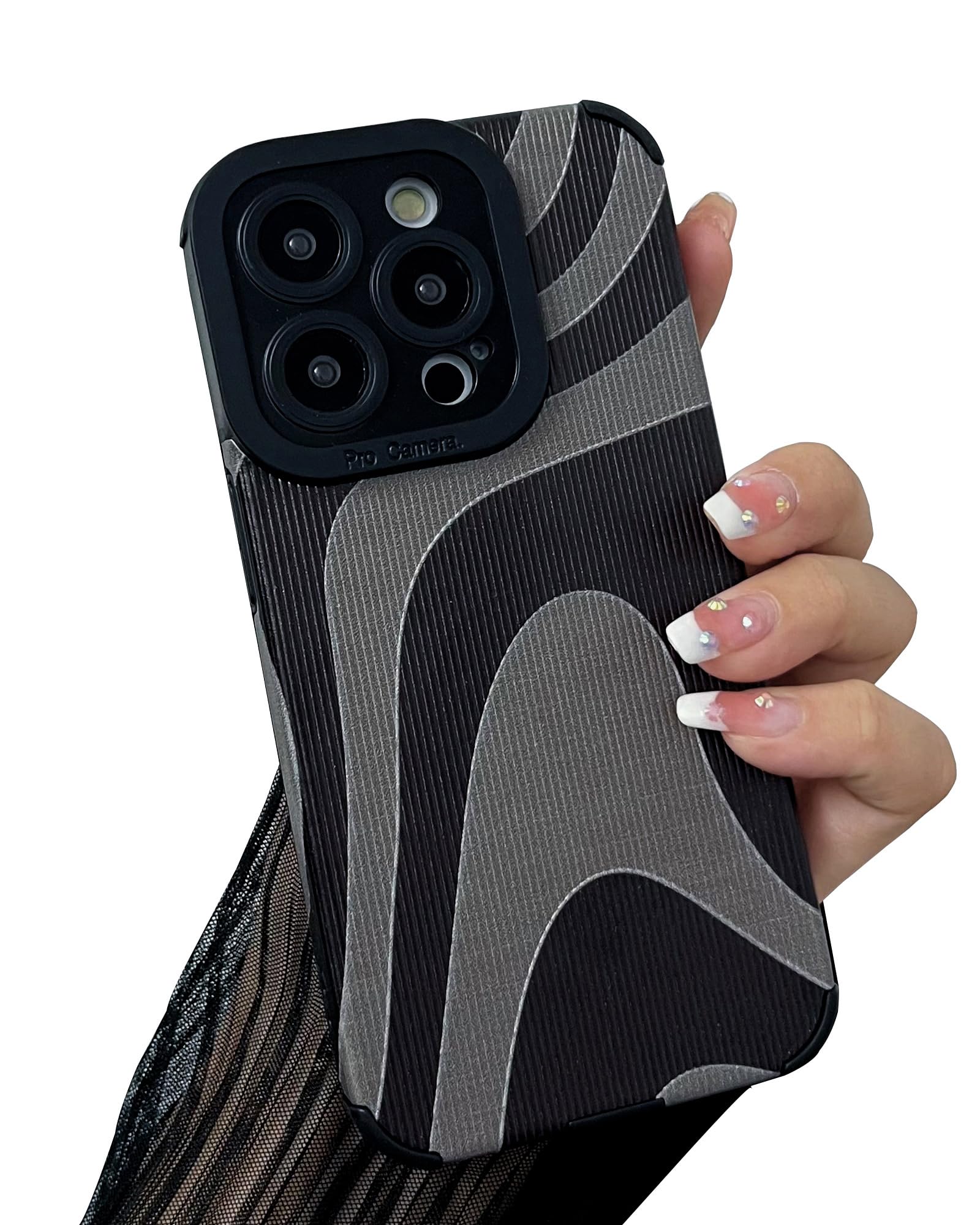 Compatible with iPhone 13 Pro Max Cute Wave Pattern Mobile Case for Women Girls，Soft TPU Anti-Bump Phone Case Zebra Pattern Design Silicone Case for iPhone 13 Pro Max(Black&Grey)