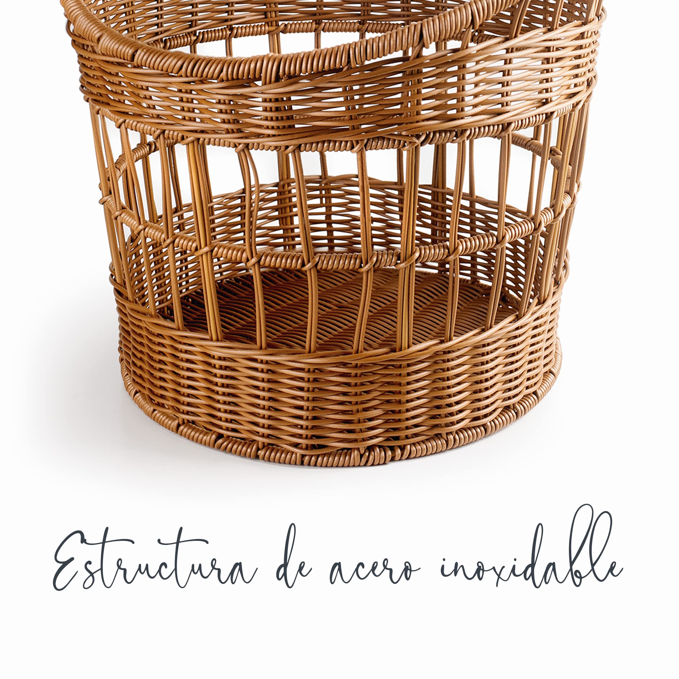 LACOR - 63493 - Panera Baguette, Panera para Guardar el Pan, Cesta con Apariencia de Mimbre, Polipropileno con Refuerzo de Acero Inox, 32x42 cm, Marrón Oscuro