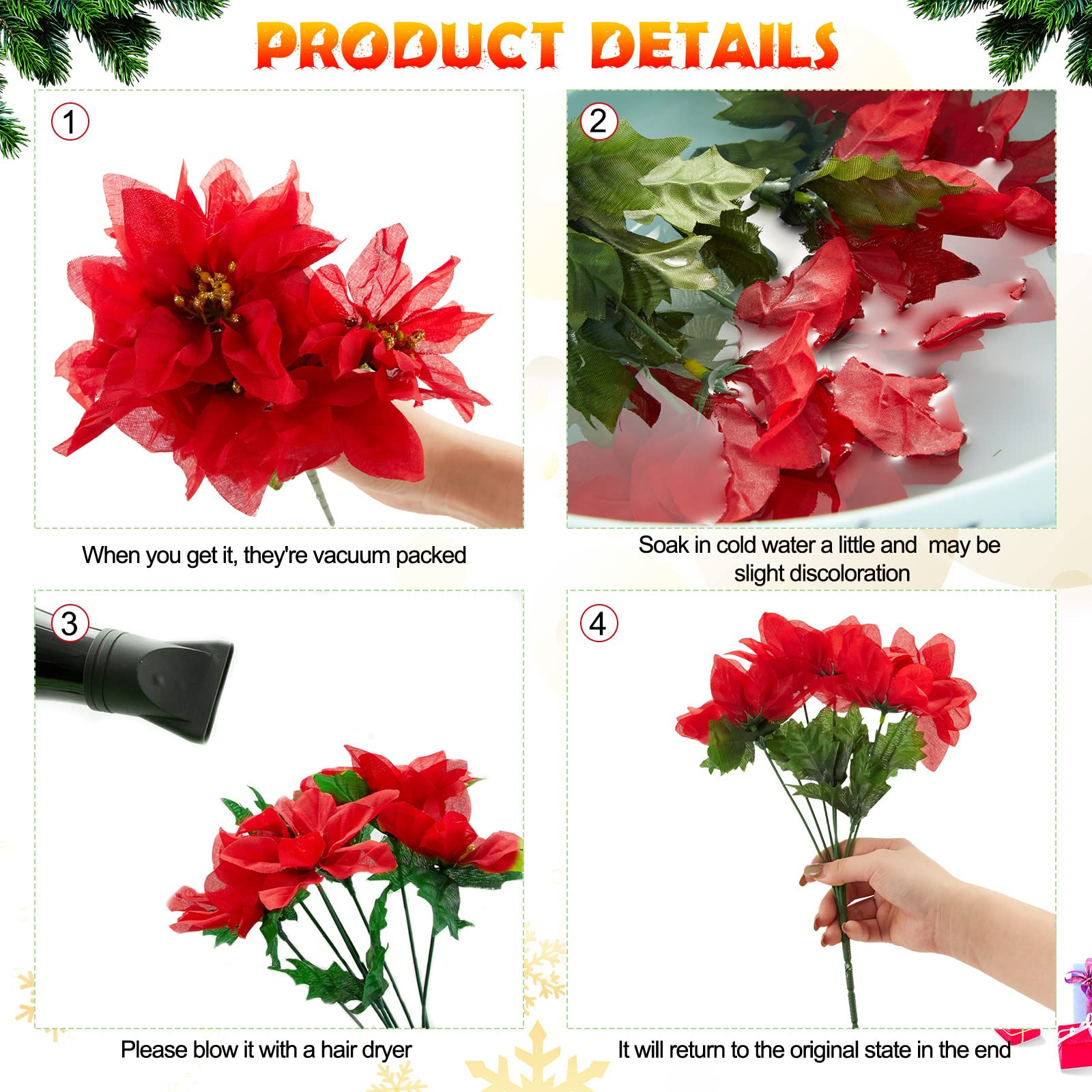 7 Köpfe Weihnachten Künstliche Weihnachtssterne Blumen Faux Weihnachtsstern Busch Blumensträuße Seide Weihnachtsstern Weihnachtsbaum Ornamente Weihnachtsstern Blumenstrauß Dekorationen für Xmas Party