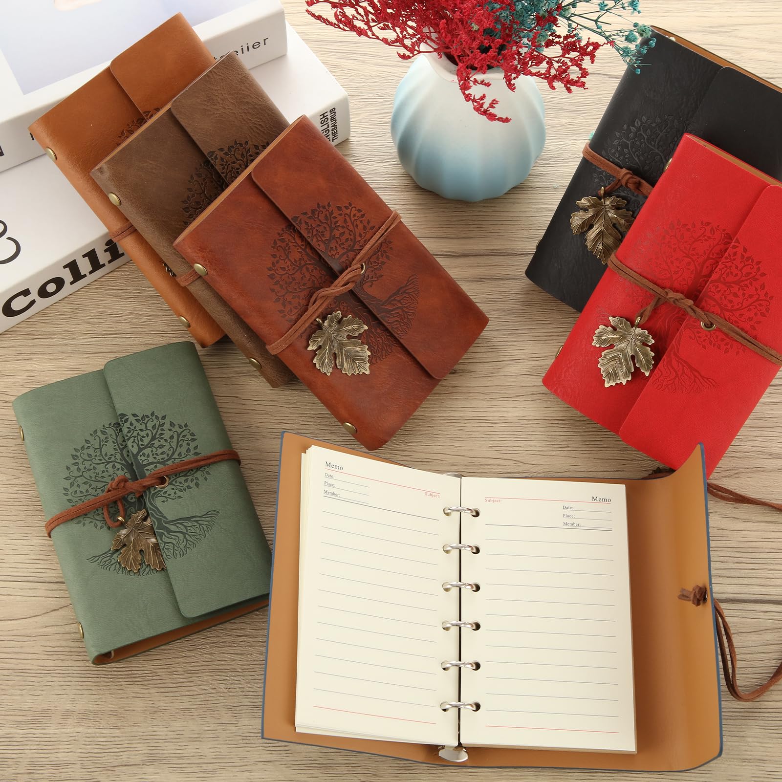 DAJAVE Confezione da 10 quaderni in pelle ecologica in poliuretano, formato A7, 9,9 x 14,5 cm, ricaricabili, stile vintage, per scrivere, 160 pagine/80 fogli di carta a righe, per donne e uomini