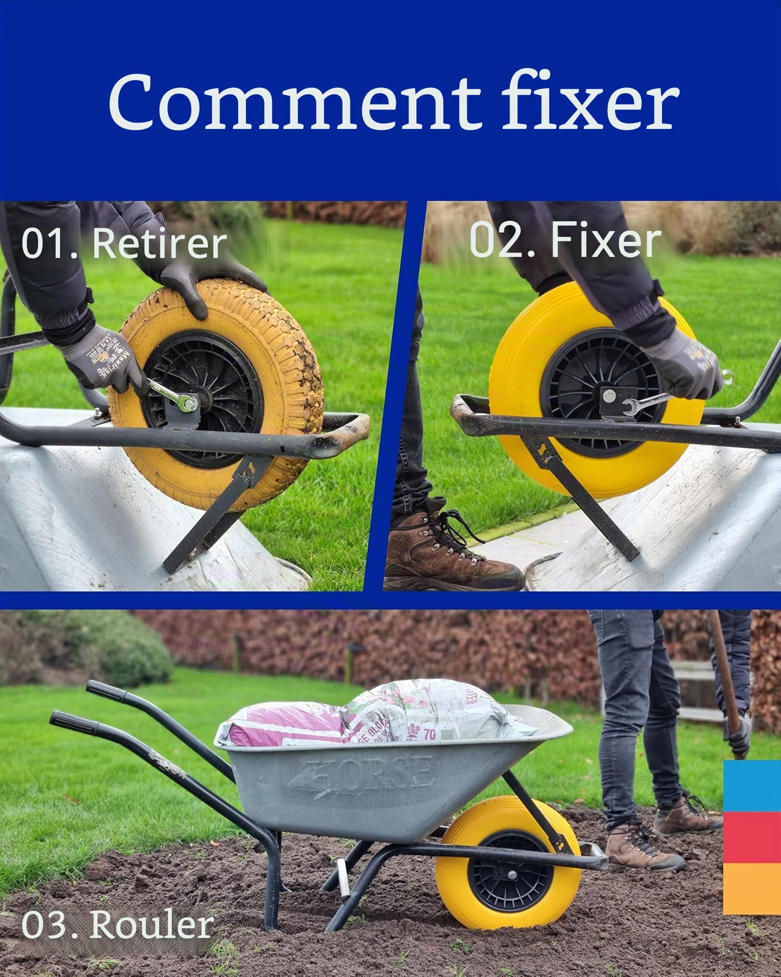 MESO® Roue de brouette 4.80 4.00-8 Ø 400 mm avec axe-Caoutchouc plein,roue de brouette increvable PU-Chariot de jardin-Roue rechange avec pneu caoutchouc plein et jante plastique-Capacité charge 200kg