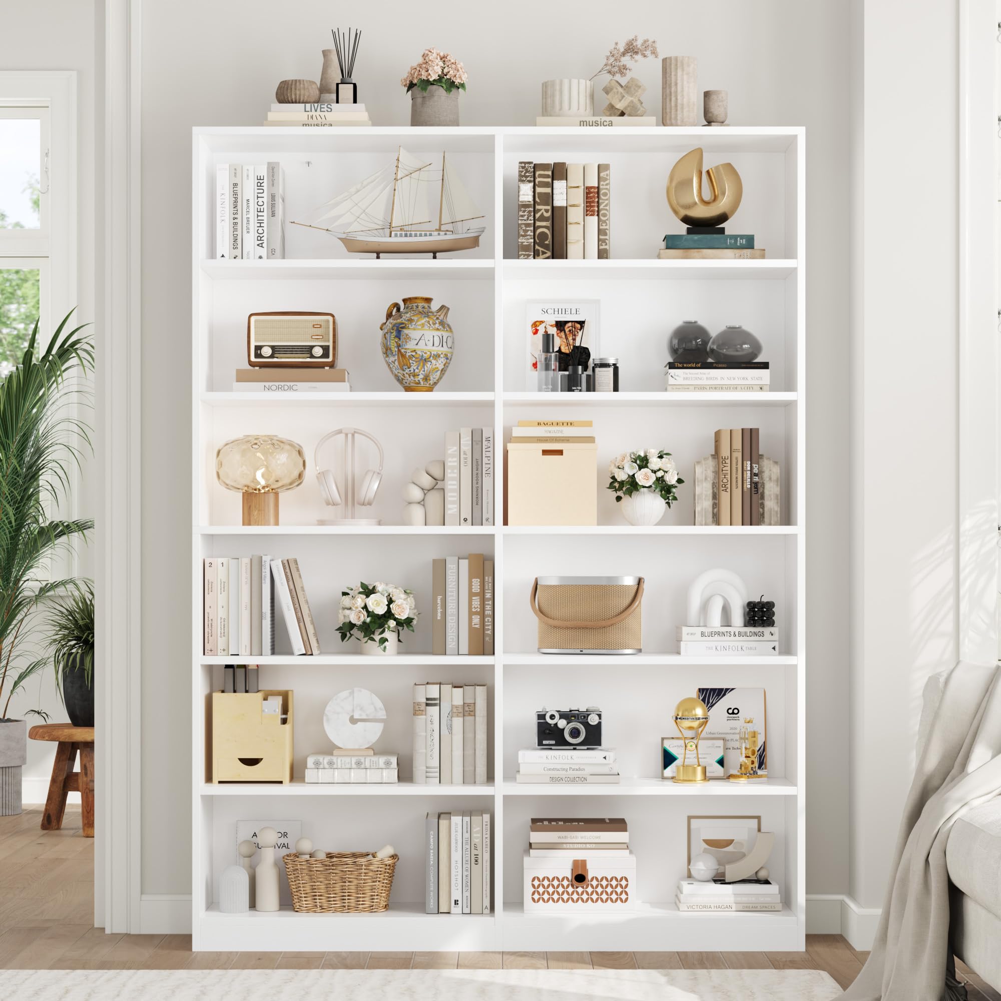 FirFurd Estanteria Libros con 12 Compartimentos, Libreria Estanteria | Estanteria Salon, Librerías Salón, Mueble Almacenaje para Libreria, Oficina, Estudio, Blanco, 120x30x188,7cm