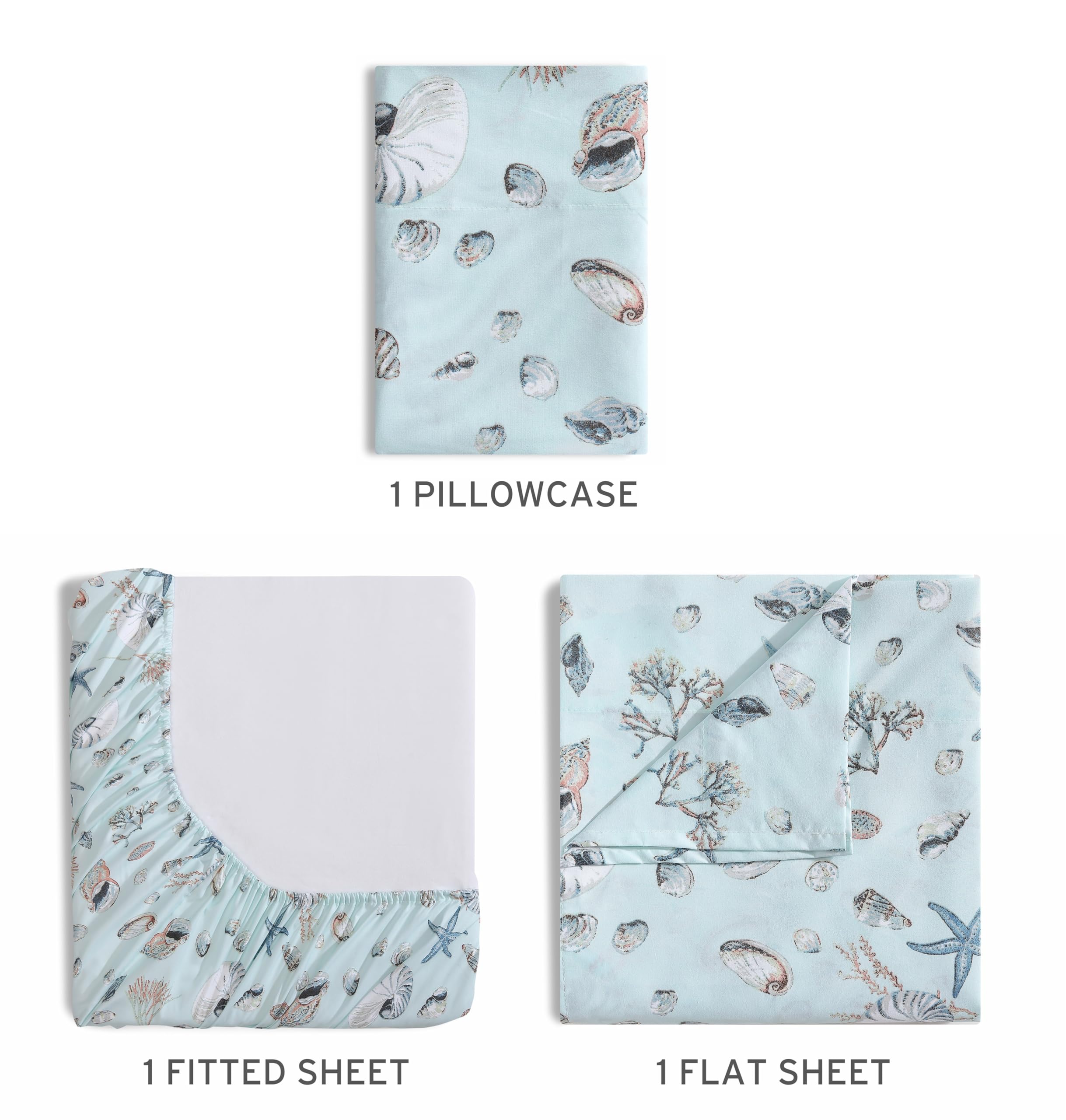 Elite Home 90 GSM Microfiber Coastal Beach-Themed Printed Sheets & Pillowcase Sets, Twin, Oceanside Sea - Image 4