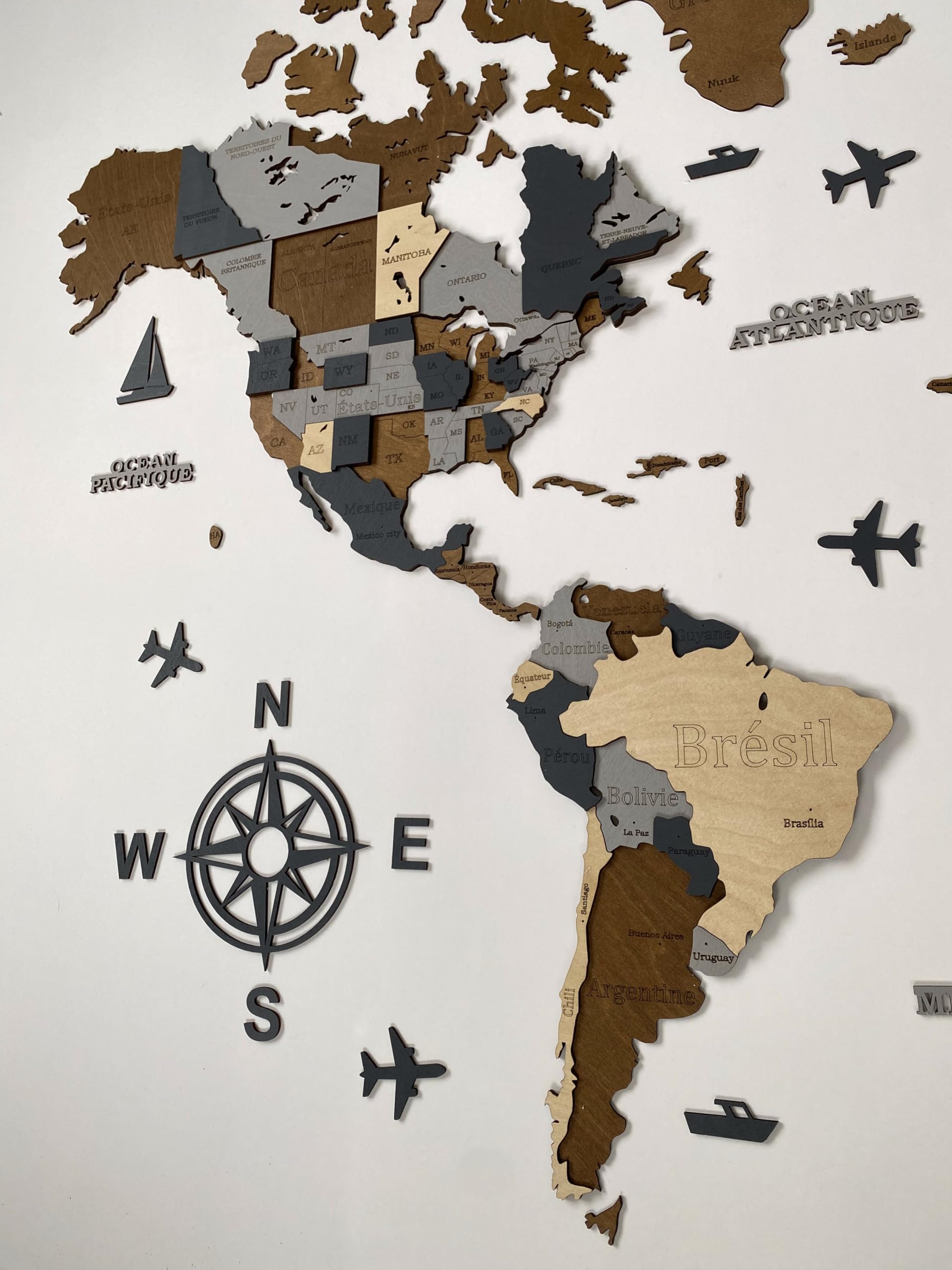 WoodLeo - Mapa del mundo de madera, diseño de pared en 3D, tamaño de la tarjeta (M, L, XL) para el hogar, la cocina o la oficina