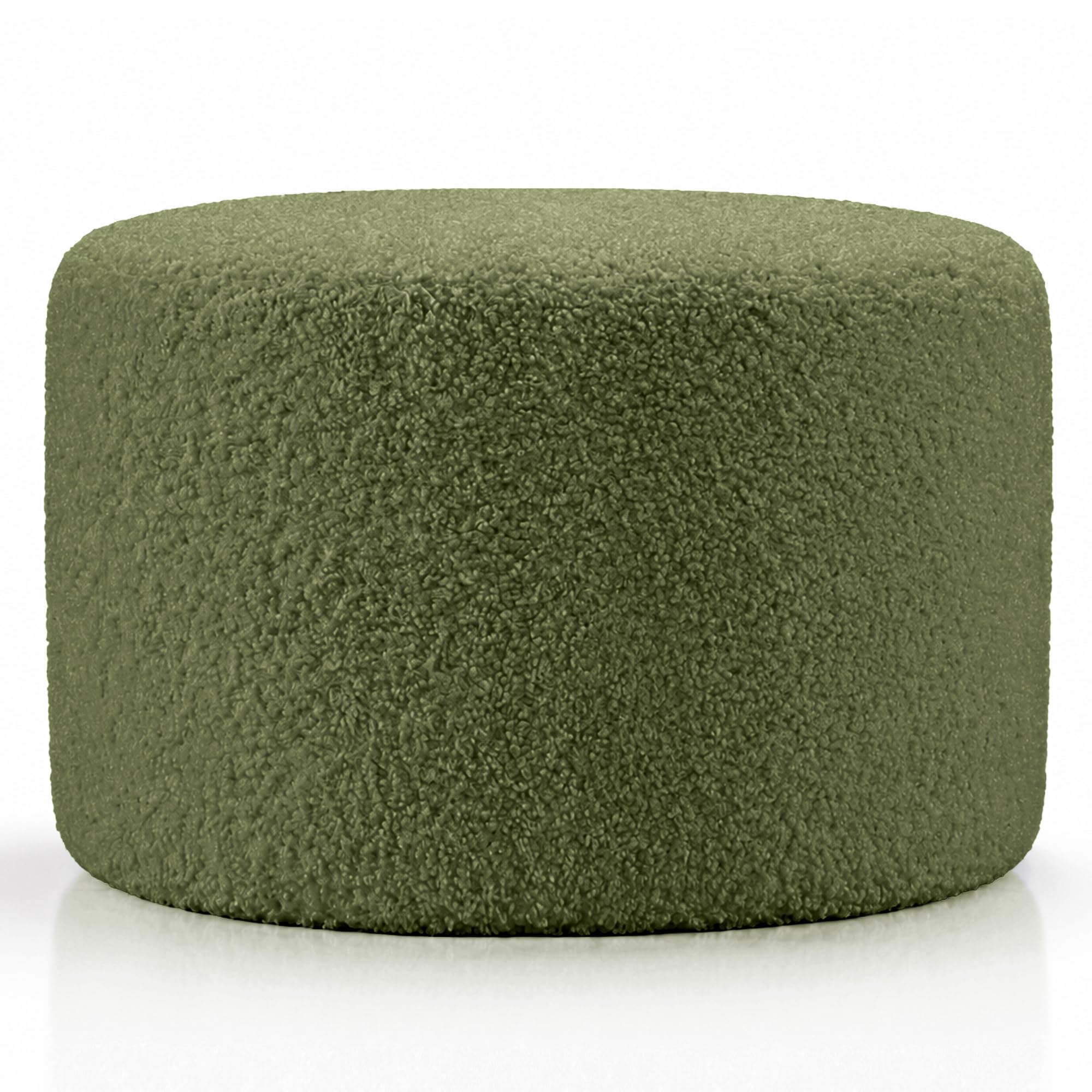 Deshome - Pouf poggiapiedi divano Ø 80 cm tessuto bouclé: Pouf design moderno per divano soggiorno camera da letto Puff poggiapiedi Pouffe salotto Iside Verde oliva