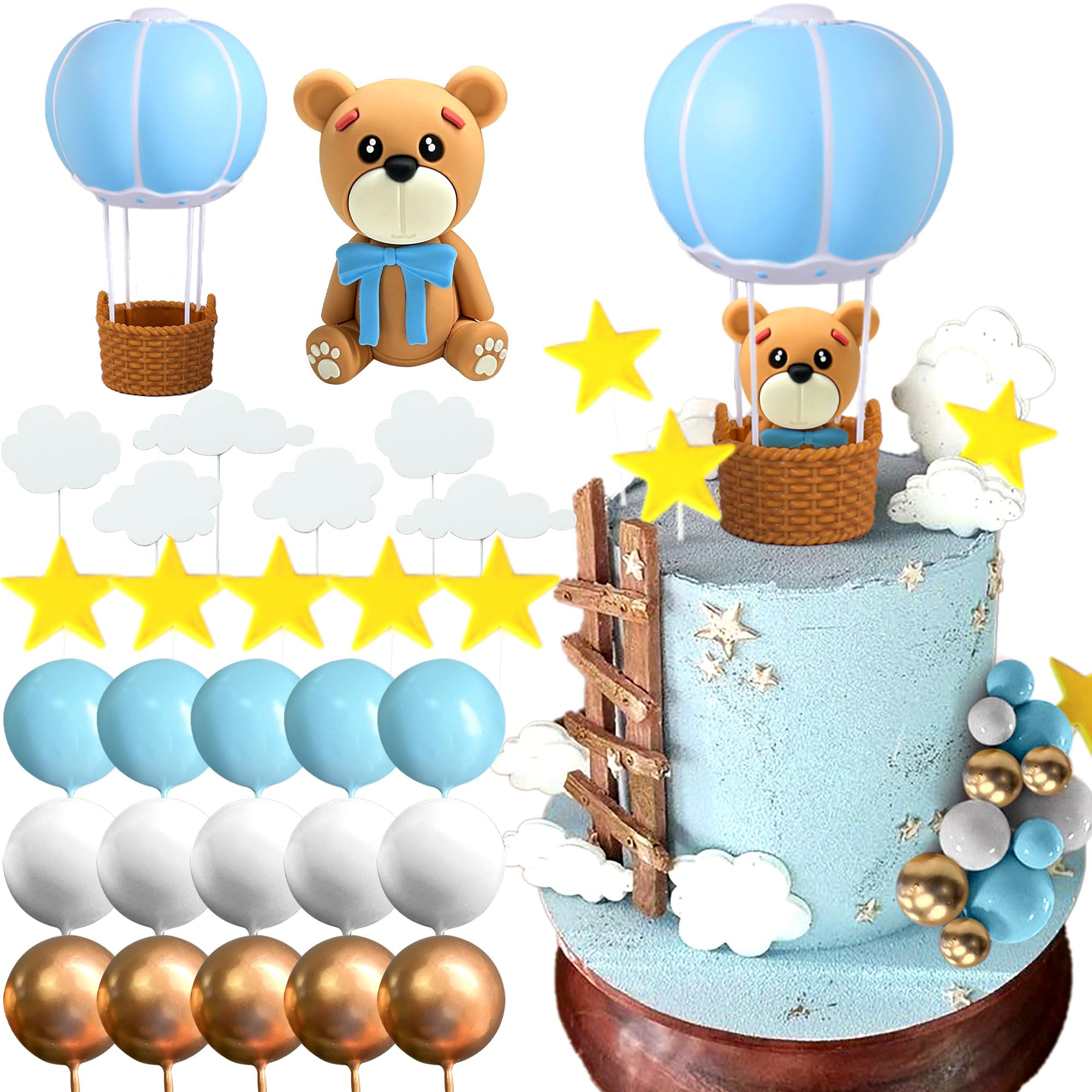 Bear Cake Topper Layered Bear In A Hot Air Balloon Cake Topper 3D Baby ...