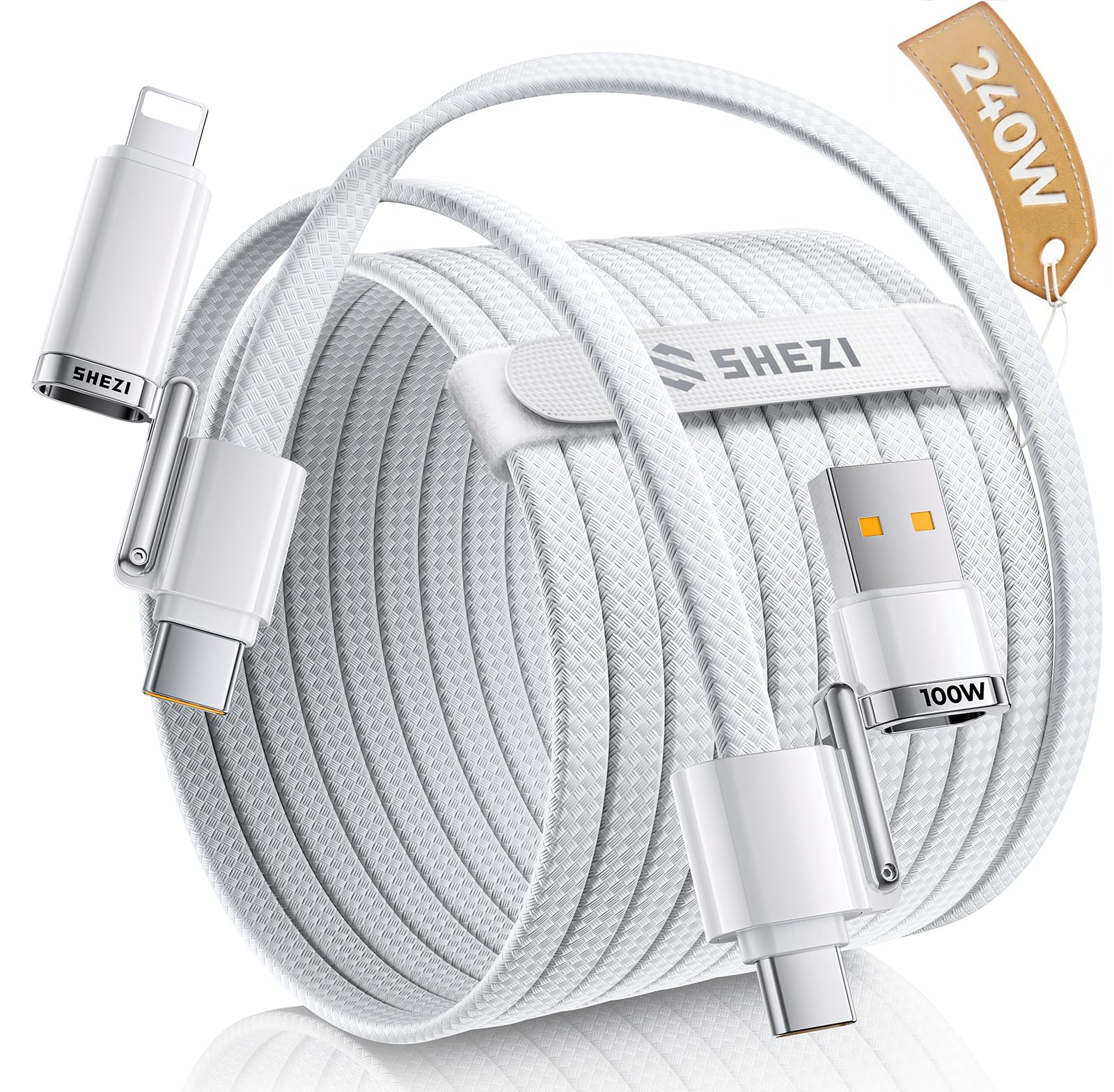 SHEZI Applstyle - Cable USB C a Lightning 4 en 1 de 5 pies, carga rápida de 240 W, transferencia de datos de sincronización de 15 segundos, soporte para CarPlay y Android Auto, USB A a tipo C, combo