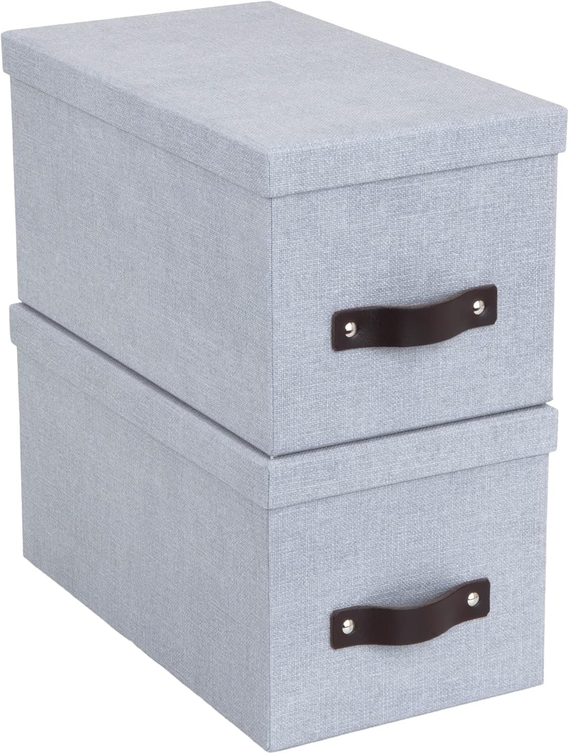 Bigso Silvia Organizational Storage Box with Leather Handle for Shelves and Stacks Easily - Durable and Decorative Storage Boxes with Lids - 5.9 in x 6.5 in x 11.6 in - 2 Pack - Blue