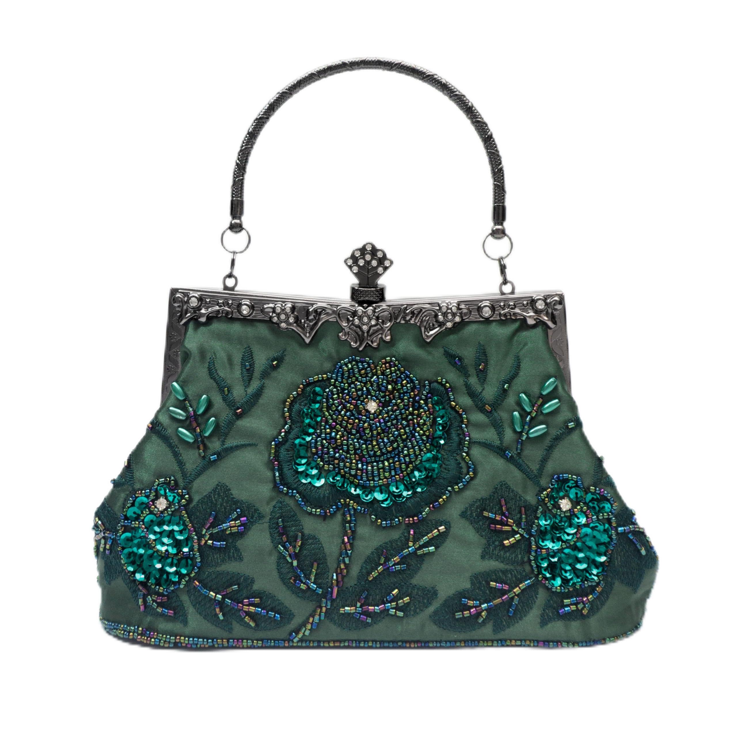 Rose Beaded Evening Clutch Purse