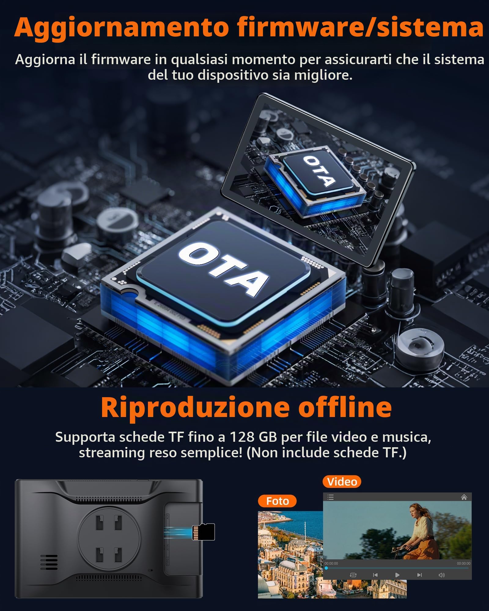 2025 Orizzontale/Verticale Carplay Auto Schermo Android Auto, 7 Pollici Carplay Android Auto Wireless con Aggiornamento OTA Supporto Magnetico Autoradio Bluetooth con Navigazione GPS Superlink