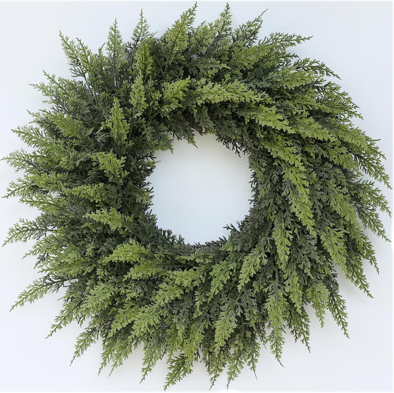 24" Real Touch Cedar Wreath for Front Door, Artificial Christmas Wreaths Faux Cedar Green Fake Pine Needles Wreath for Front Door Wall Windows Indoor Outdoor Christmas Decor