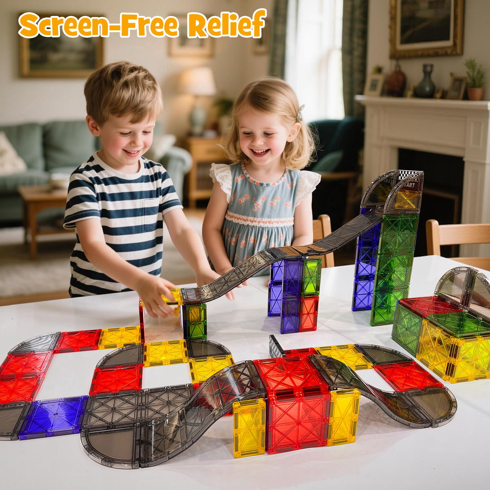 Juego de construcción magnético 2 en 1 para pista de carreras y carreteras, juego de 40 piezas con coches Montessori juguetes educativos a partir de 3 años, juguete sensorial creativo para niños y