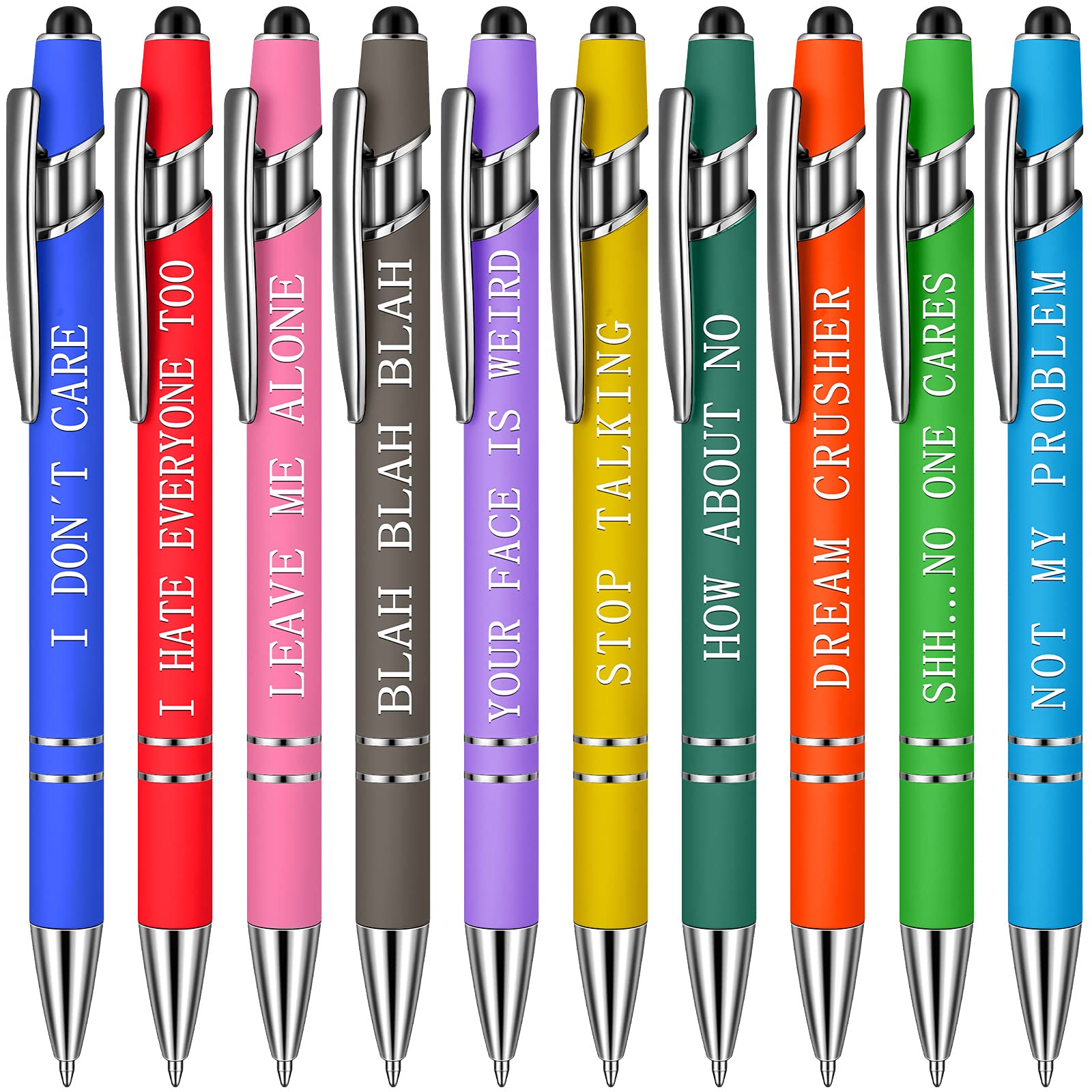 10 Pieces Ballpoint Pens Office Inspirational Quotes Snarky Screen Touch Stylus Pen Encouraging Scriptures, Black Ink Employee Appreciation Gifts Bulk (Vivid Color,Negative Verse)