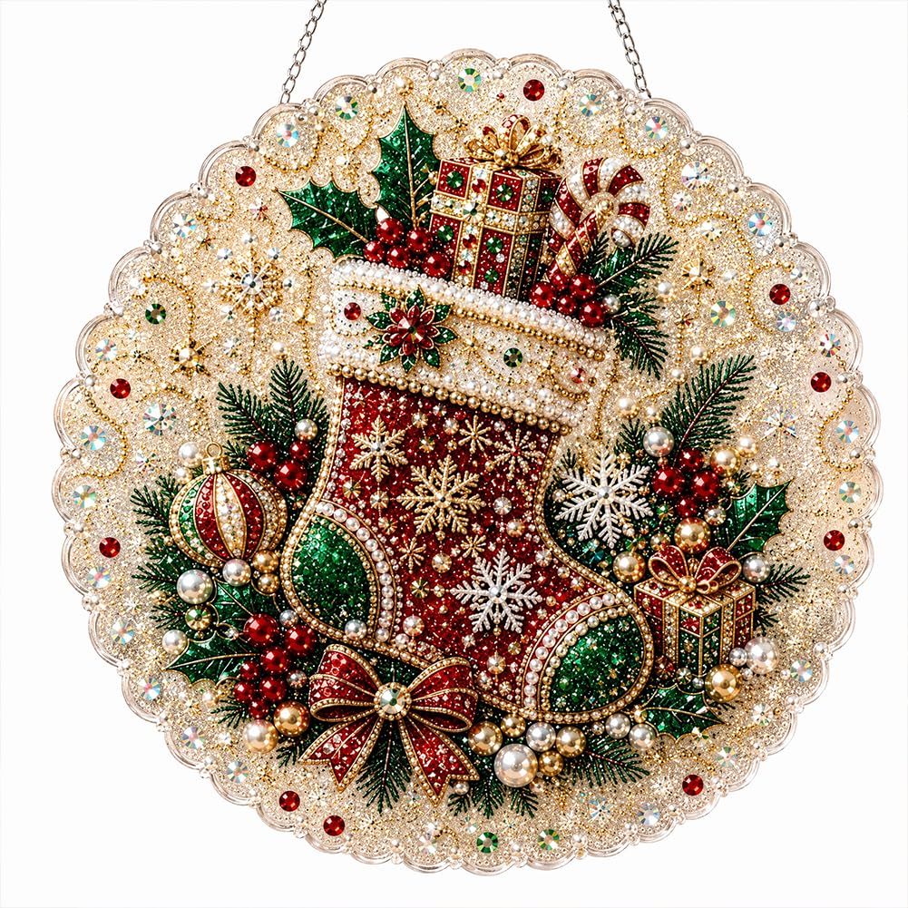 Christmas Pearl Diamond Art Kit, 9.9in Acrylic Suncatcher