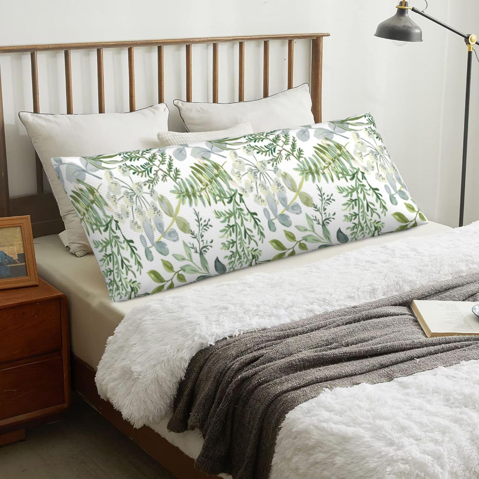 Green Plant Green Fern, Body Pillow Cover with Zipper,Long Body Pillowcase 20 x 60 in