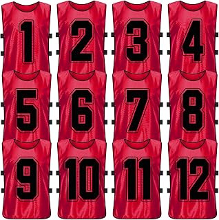 12 Pieces Football Bodysuit with Numbers, Scrimmage Training Vest, Unisex Design Youth Sports Football Training Reversible Numbered Training Vests for Football Basketball Handball Volleyball
