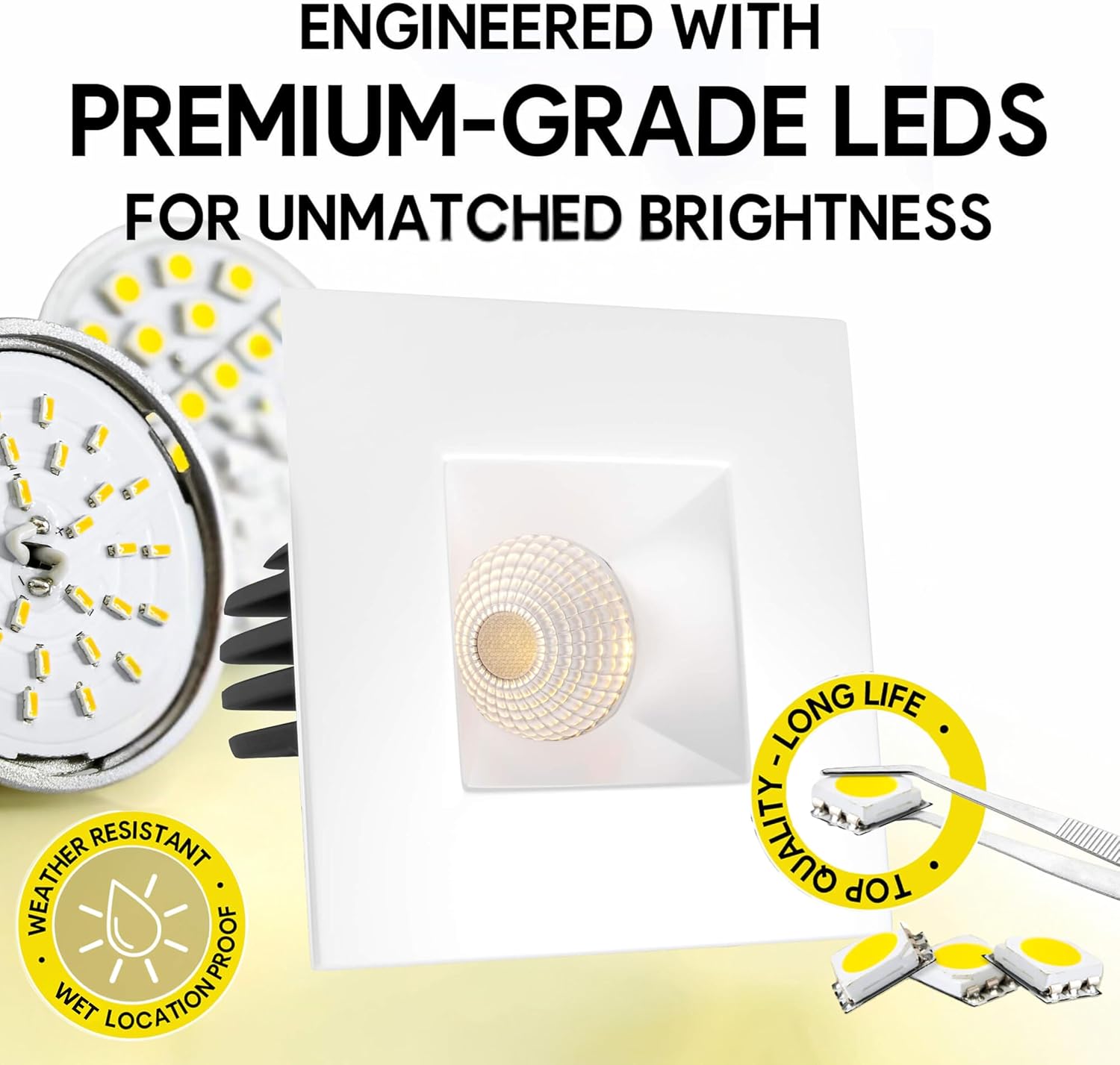 1.5 inch Square White Downlight Luminaire, LED Recessed Light Fixtures Ceiling Lights, Dimmable 7W=50W, 650 Lumens, CRI 90+, IC Rated, 5CCT Selectable 2700K|3000K|3500K|4100K|5000K