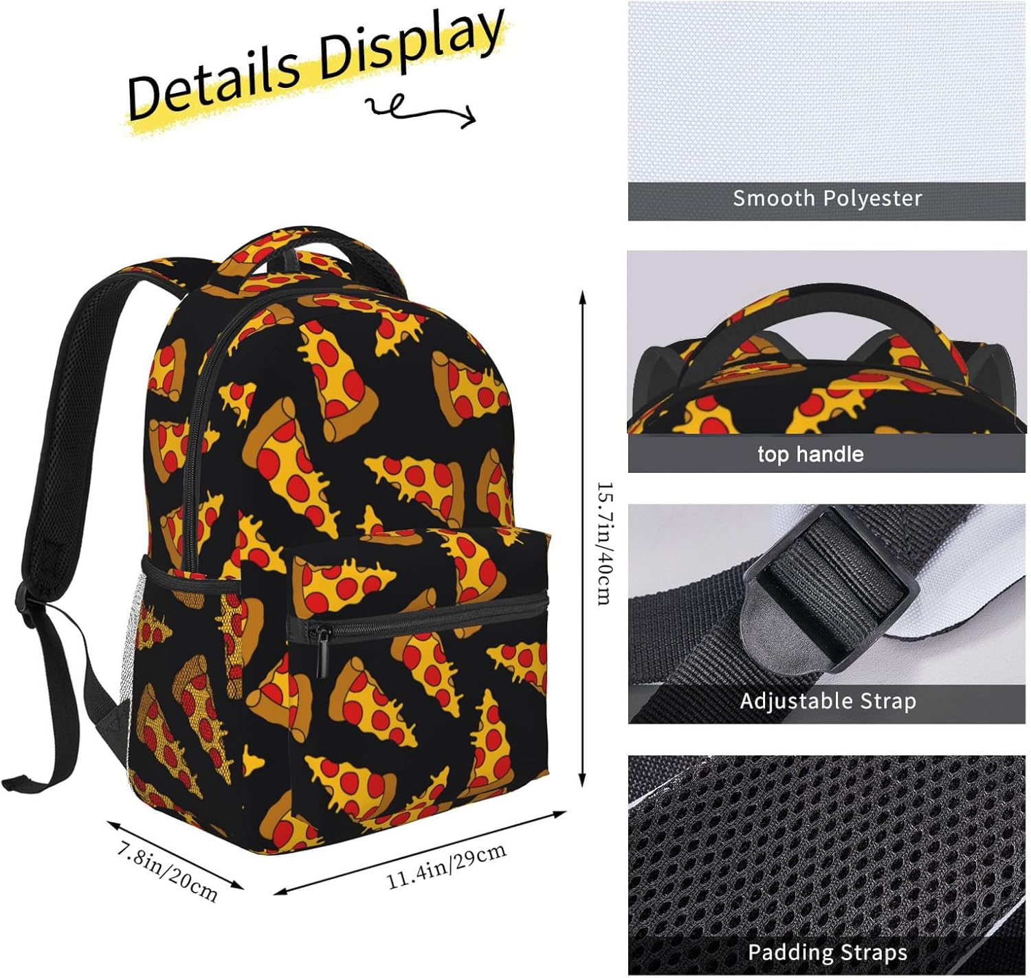 Backpack For Mens Womens Back Pack Doodle Pizza Print Casual Daypack Adjustable Laptop Bag Outdoor Travel Bag - Image 4