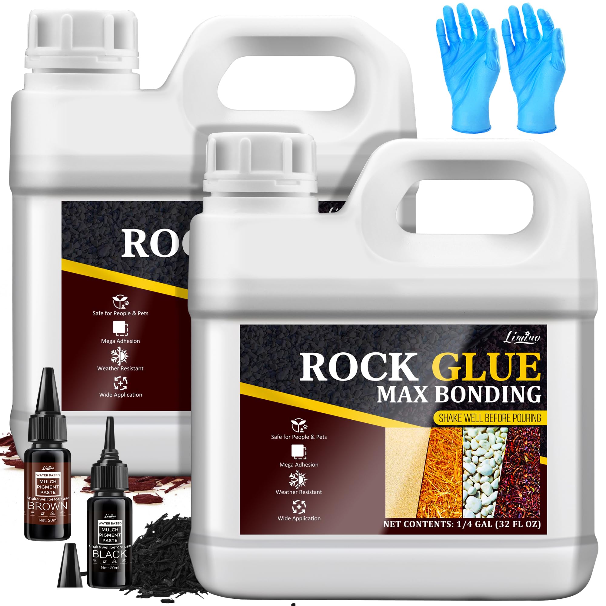 Gravel Glue with Dye - 3 IN 1 Colour Set(Clear, Black, Brown), Rock Glue Dye for Pea Gravel Landscape, Pea Gravel Stabilizer, Max Bonding Outdoor Mulch Binder for Walkways, Garden, Patios, Yard (2 L)