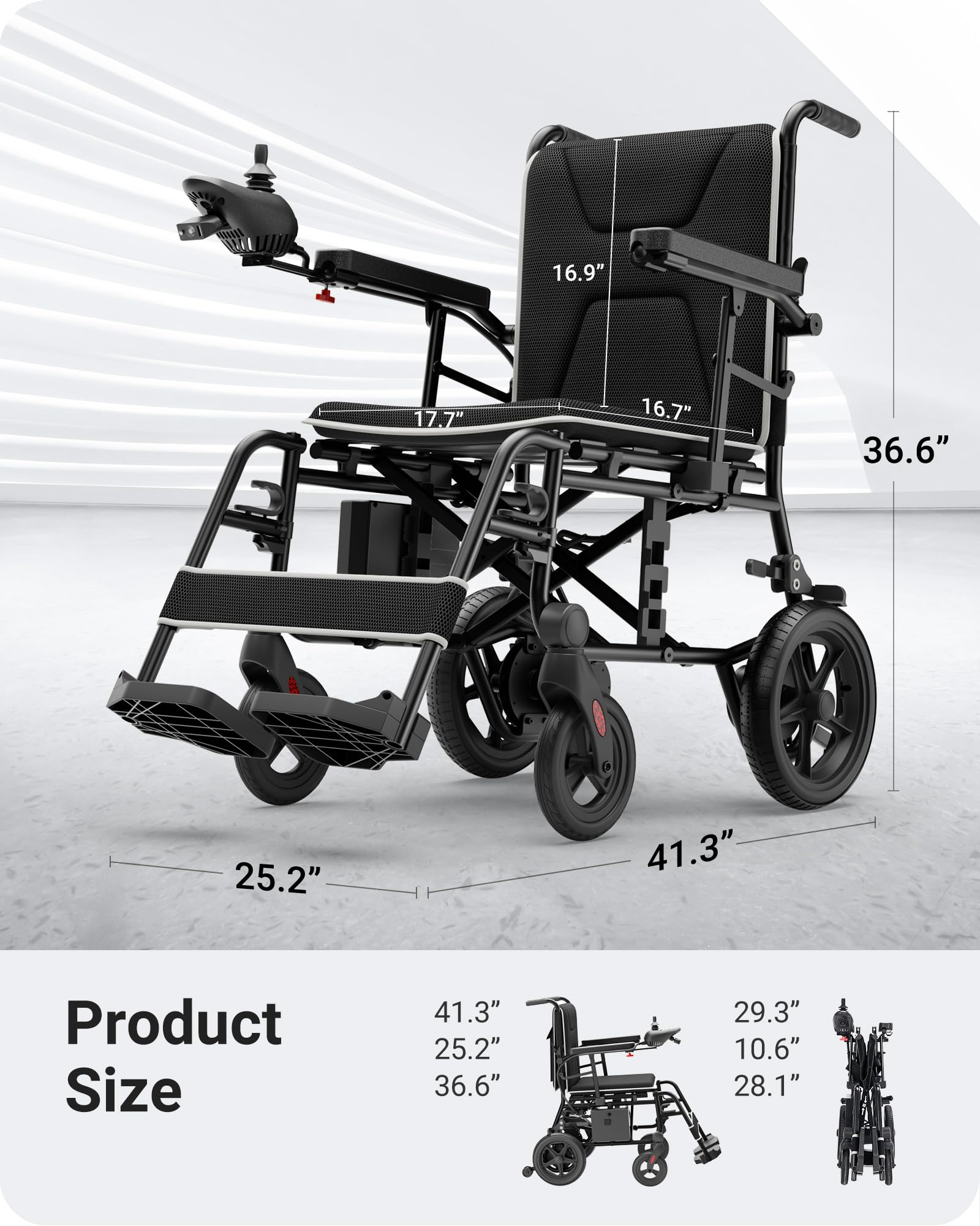 Elektrischer Rollstuhl für Erwachsene, faltbarer elektrischer Rollstühle, Rahmen aus Aluminiumlegierung, tragbarer Mobilitätsroller mit LED-Licht für Senioren, Reisen