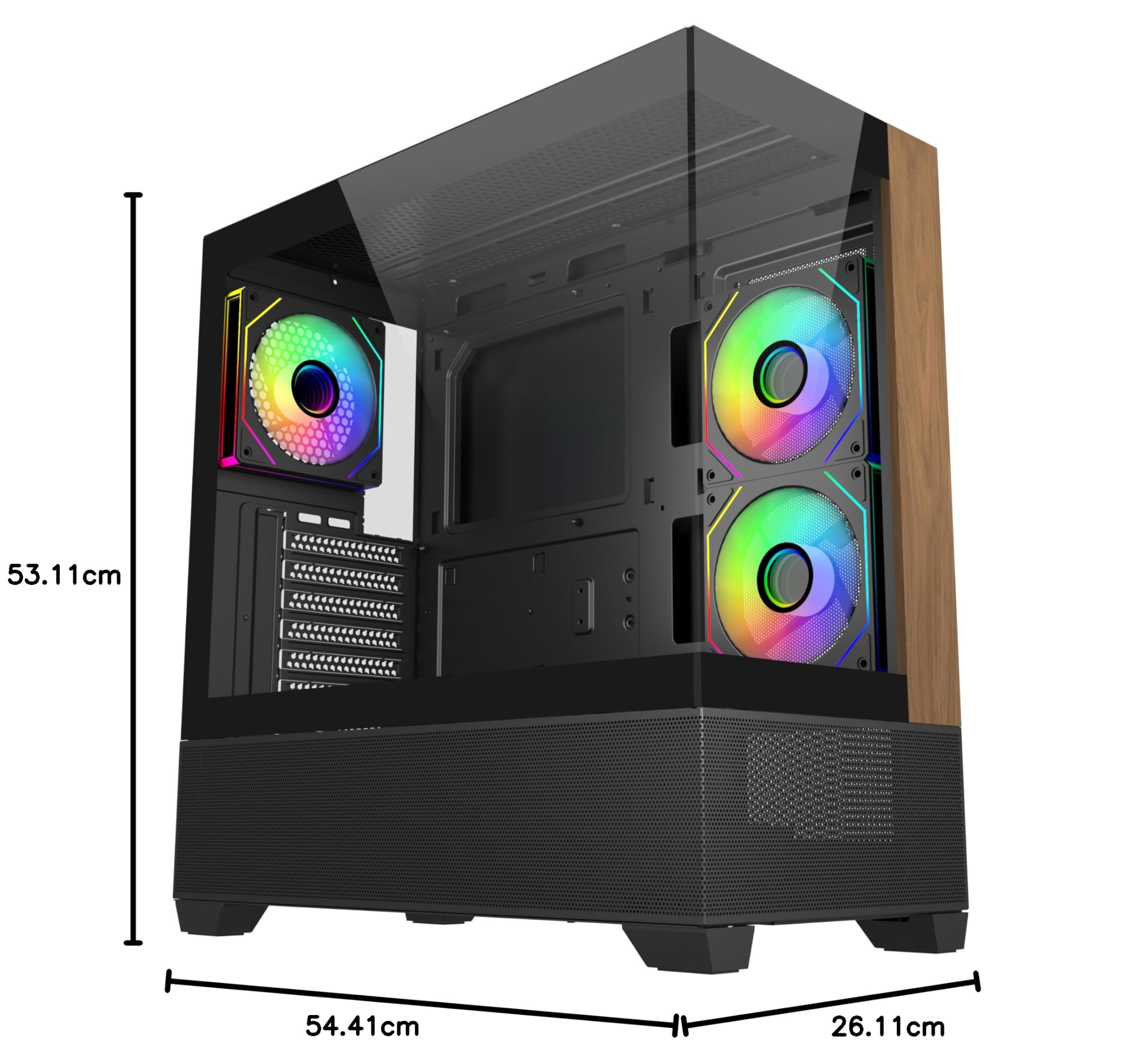 Cooler Master Elite 690 Caja de Ordenador de Madera Negra | 3 Ventiladores Argb invertidos preinstalados | Soporte AIO de hasta 360 mm | Soporte para Placa Base ATX | Serie RTX 50 hasta 425 mm |