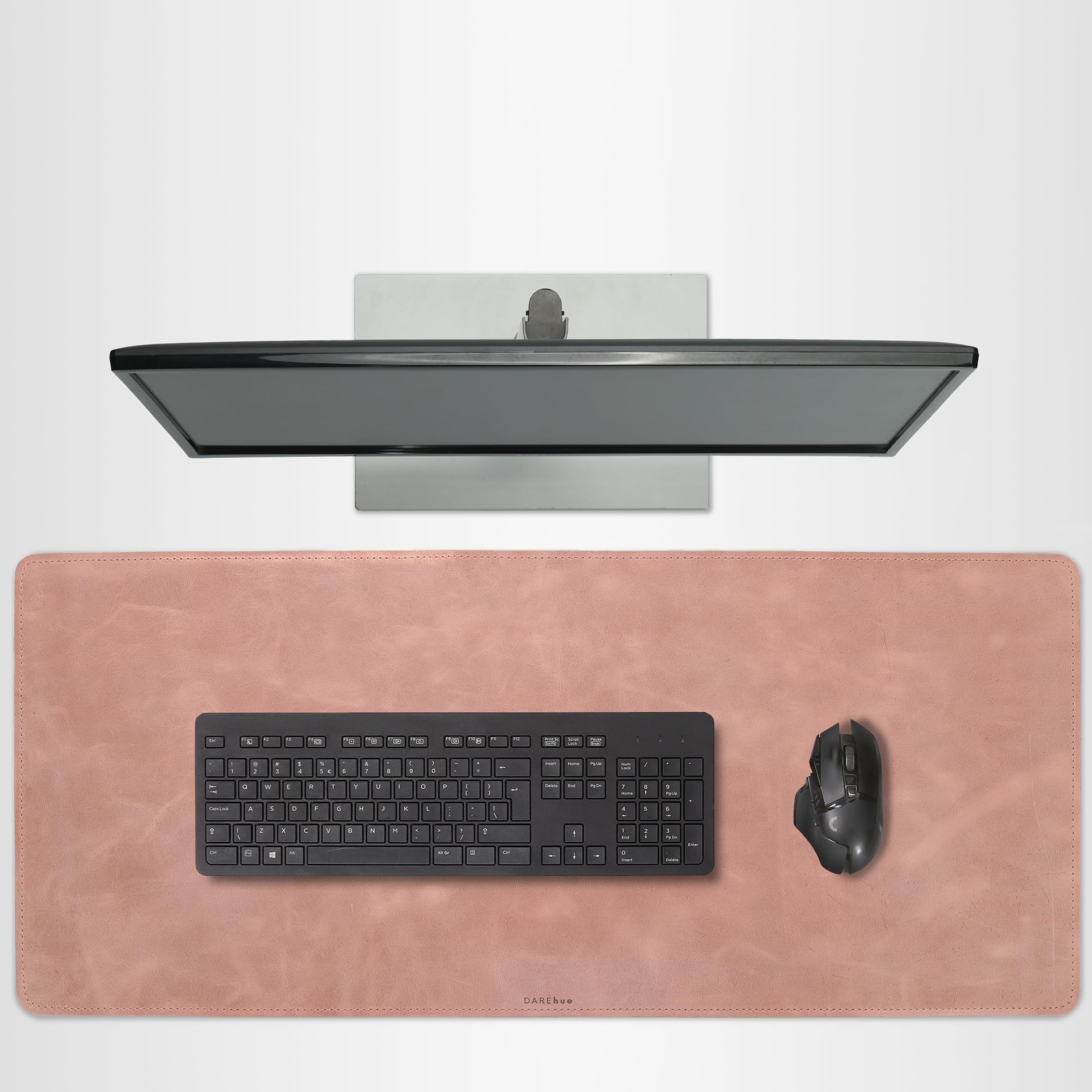 DAREhue - Genuine Leather Desk Mat - L (27.6x11.8 in) or XL (35.4x15.7 in) (Rose Pink, XL (35.4x15.7 in))