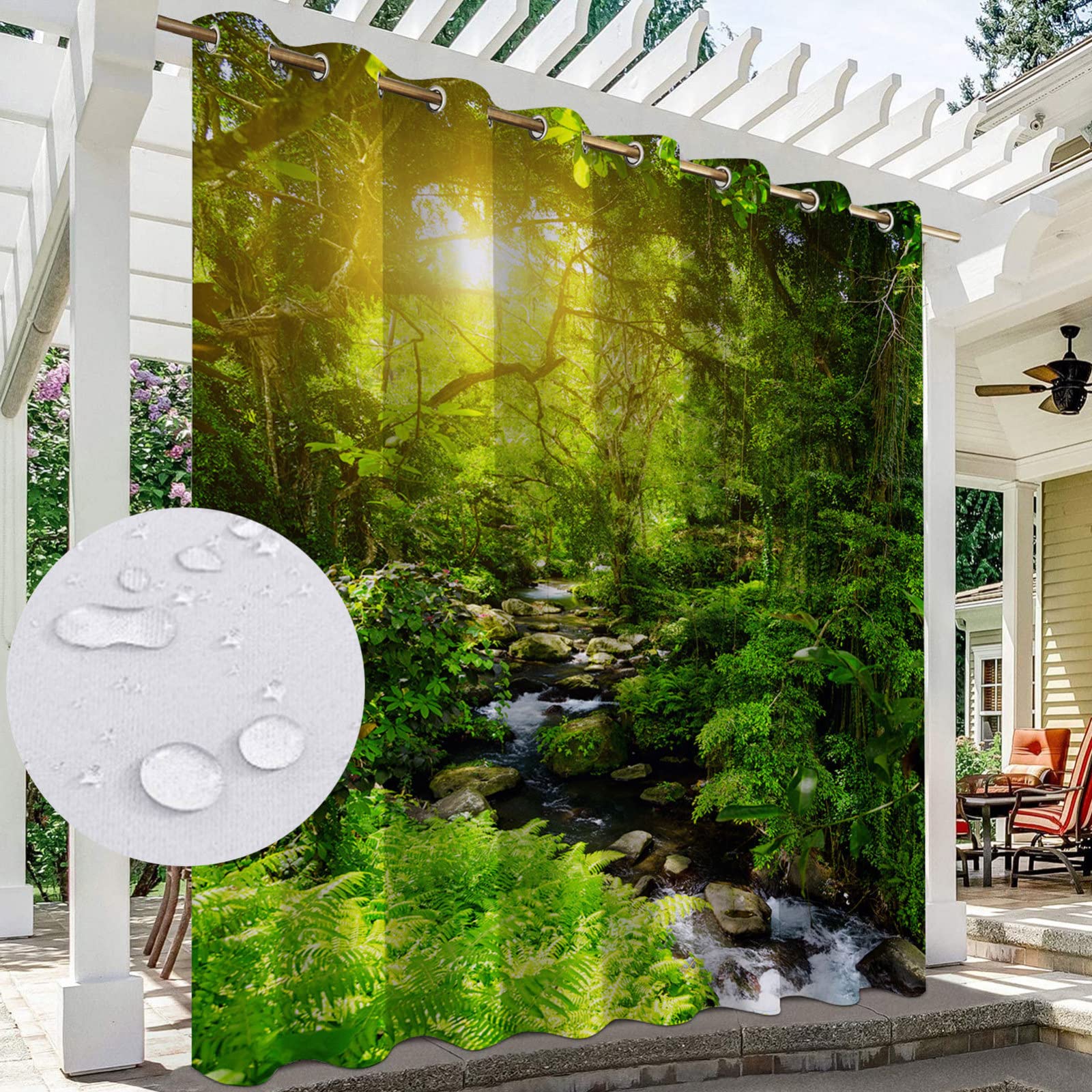 NYKJBD Printed Outdoor Curtains for Gazebo, Waterproof Outdoor Curtains with Grommet, Forest Landscape Pattern, Thermal Insulated Blackout Curtains,1 Panel,#A-W52 xH63