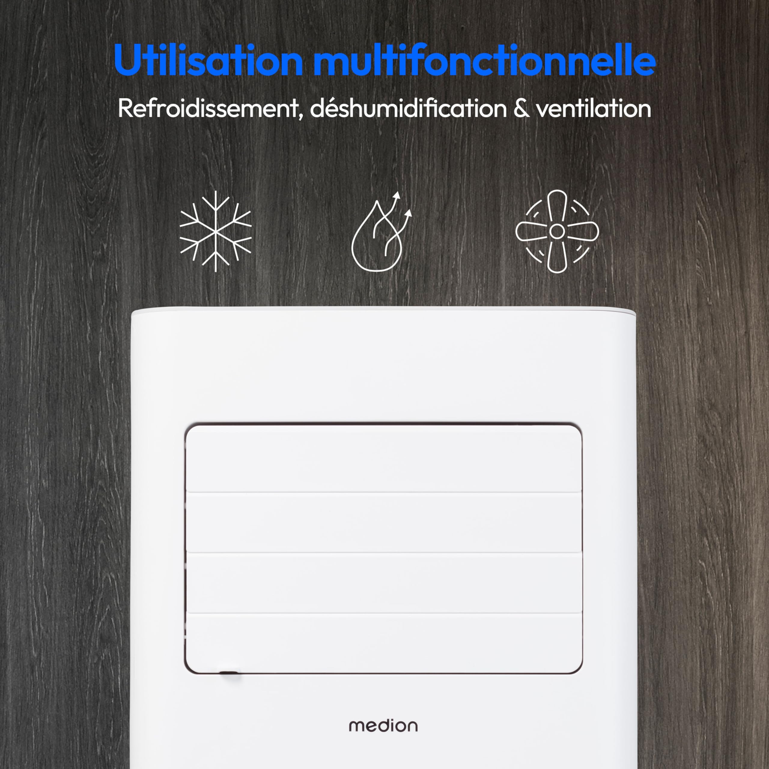 MEDION Climatiseur Mobile E701 (7000 BTU, 3-en-1, Refroidir, Déshumidification, Ventilation, jusqu'à 25m², kit de joint de fenêtre, mode sommeil, contrôle Télécommande, Écran, MD 37730)