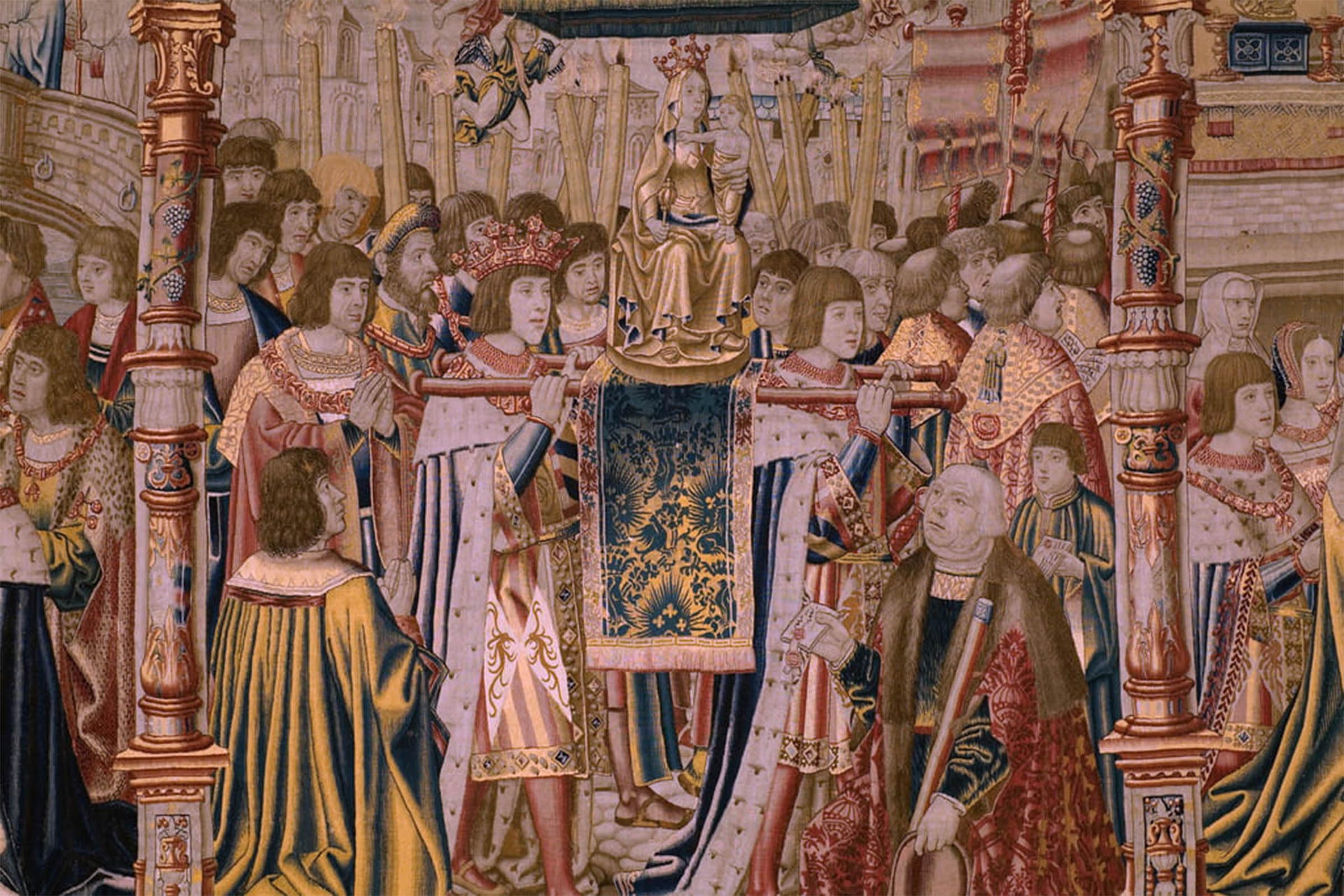 ARTXLXXBN Famous Painting Canvas Artwork Graffiti Print Series the Legend of the Lady of the Sablon the Arrival of the Statue of the Lady by Bernard Van Orley for Home Decor 60x90cm
