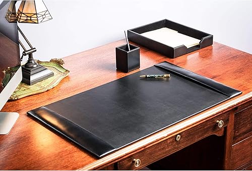 Miniatura 4 de Dacasso Bonded Set - Tapete de cuero de lujo para escritorio y organización de escritorio, 3 piezas, color negro