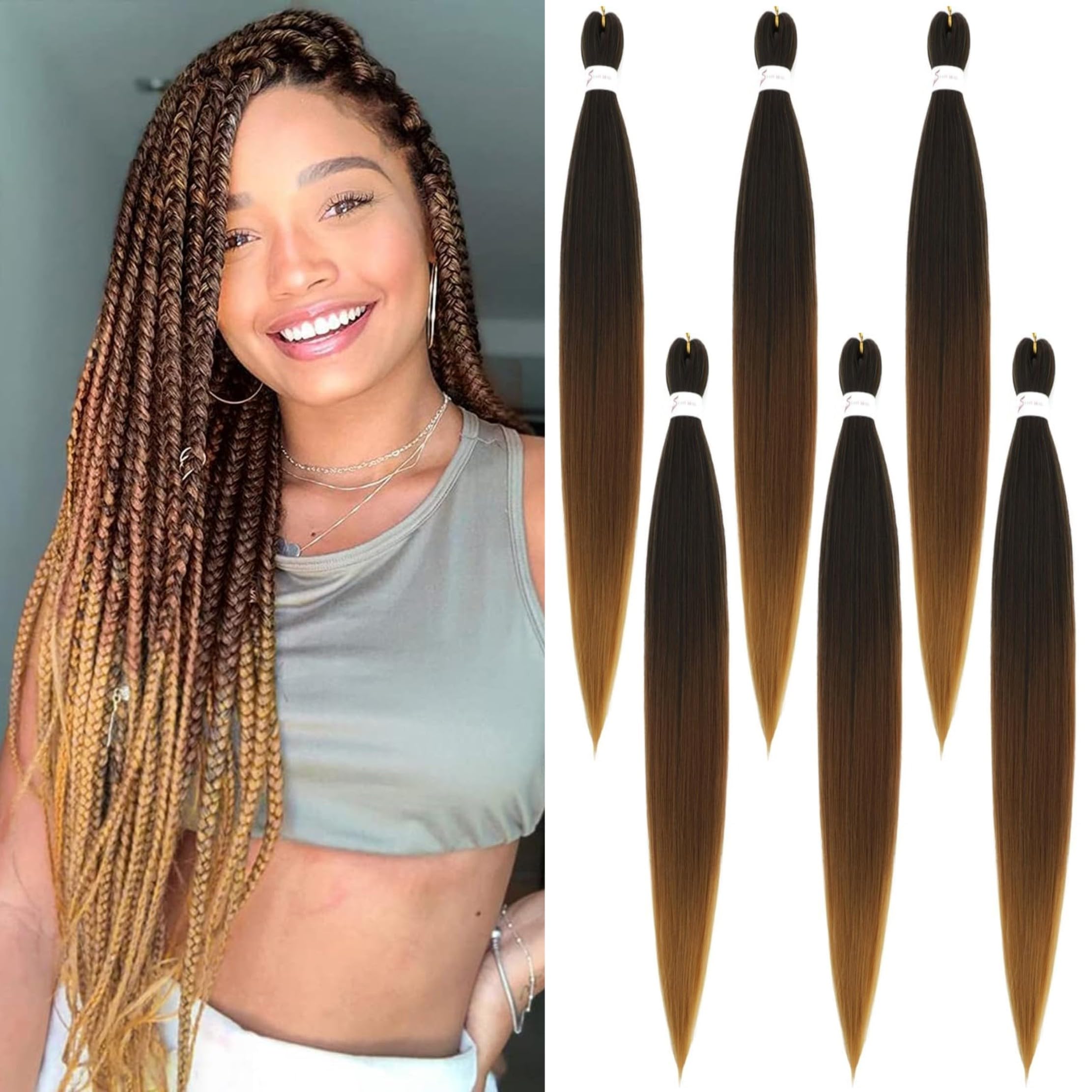 FIRSTCYH HAIR Rajout Cheveux Tresses 1B/30/27 Meches Boucle Pour Tresses Africaine 6 Paquets Boho Crochet Braids Meches 36 Inch Yaki Nattes Extensions De Cheveux Pré-étiré