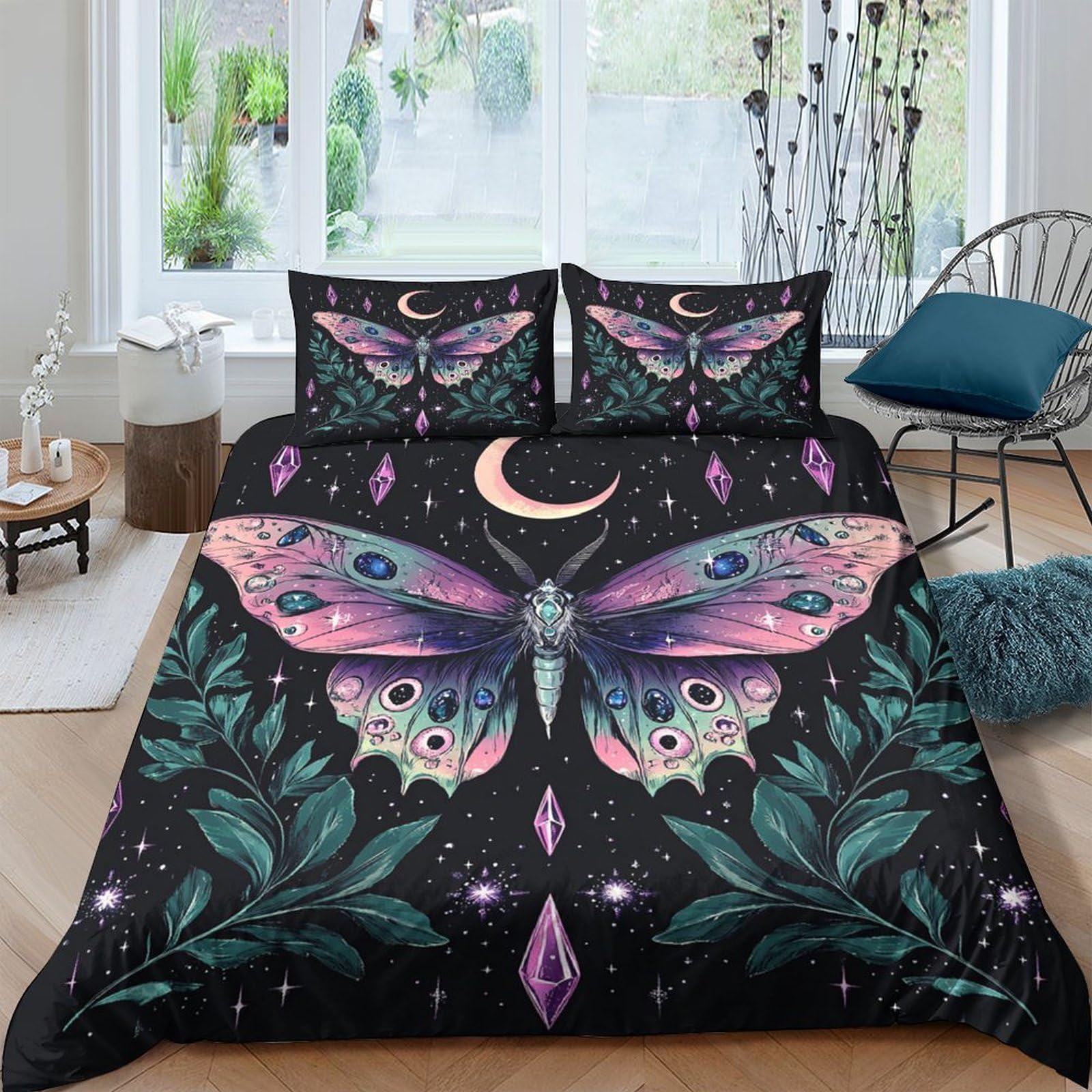 Ctjqhvkz Style-6 3D Printed Mystic Butterfly Fitted Sheet Microfiber Purple Moon Bed Sheet For Bedroom Dorm Mattress Decor Single（135X200cm）