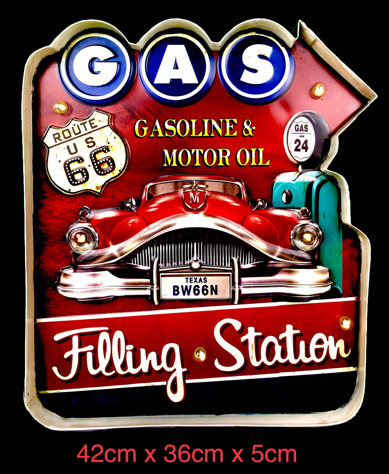 Leuchtschild Retro-Schild Wandschild im Vintage-Stil LED Schild für Garage Dekoschild Zubehör für Wohnkultur 50er Jahre Haus Dekoration Retro Leuchtkasten Metallhandwerk (Filling Station 1)