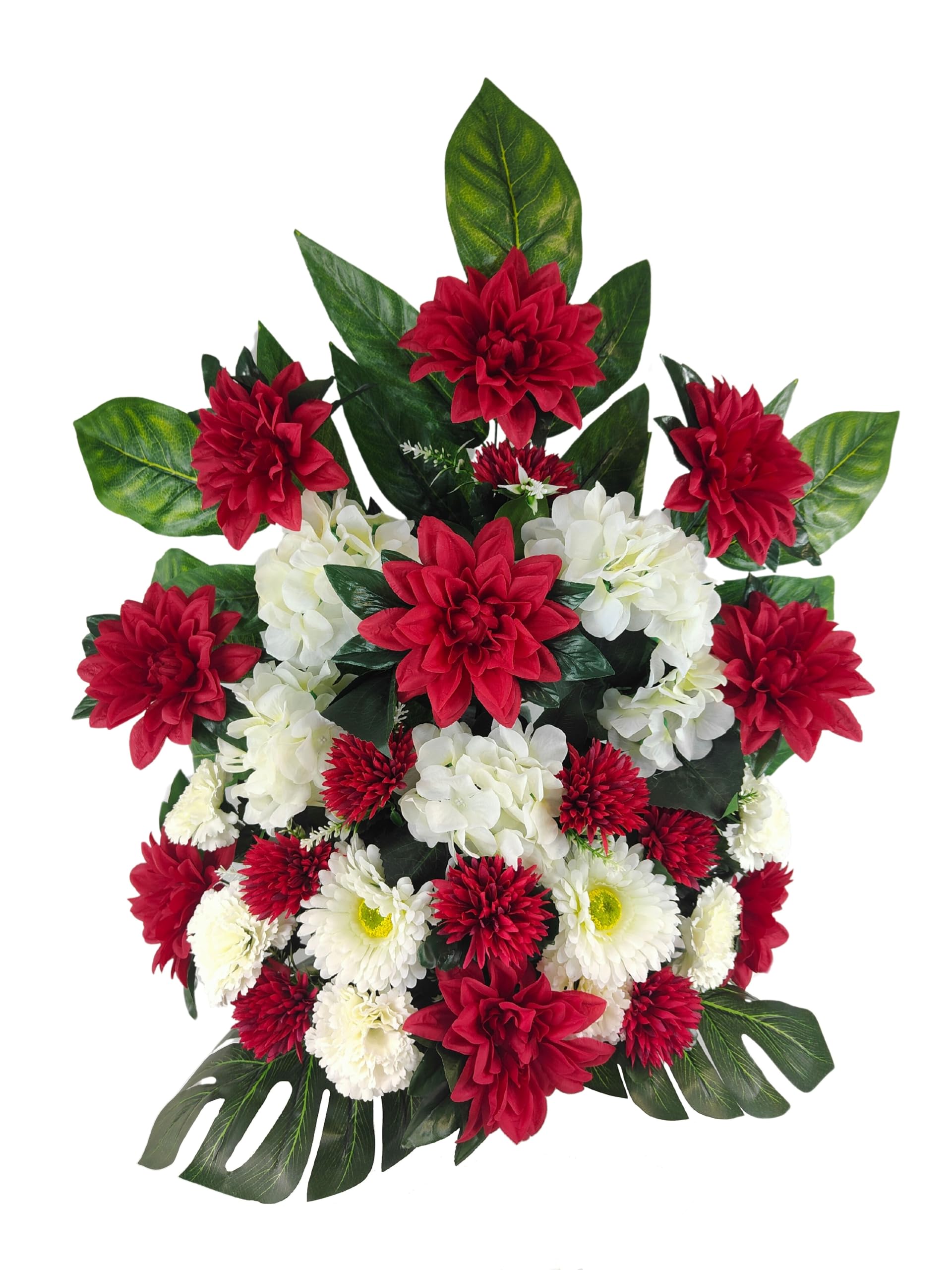 Centro de Flores Artificiales Cementerio, Iglesia Bodas sepulturas Rojo y Blanco con dalias y liliums 70x73x30