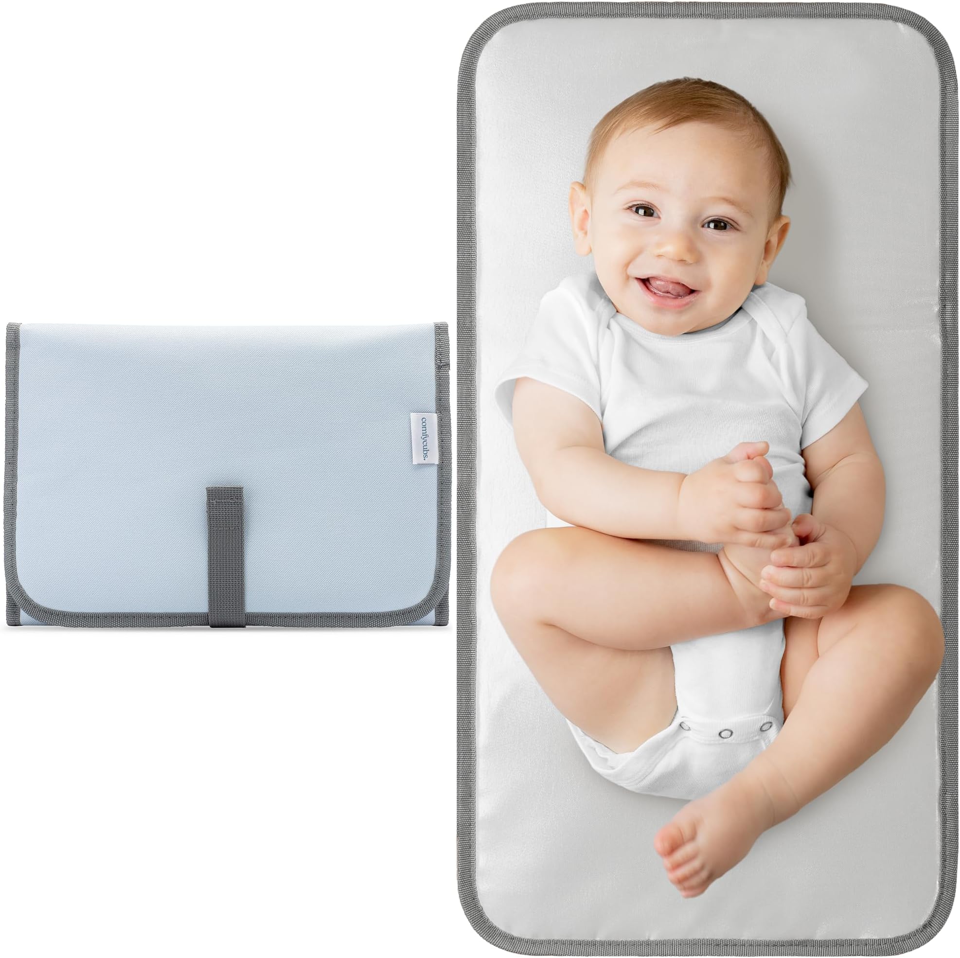 Comfy Cubs Baby Changing Mat Compact - Waterproof Nappy Change Mat with Soft Cushioning - Foldable, Travel-Friendly Design - Stylish Neutral Colours for Boys and Girls - Sea Blue