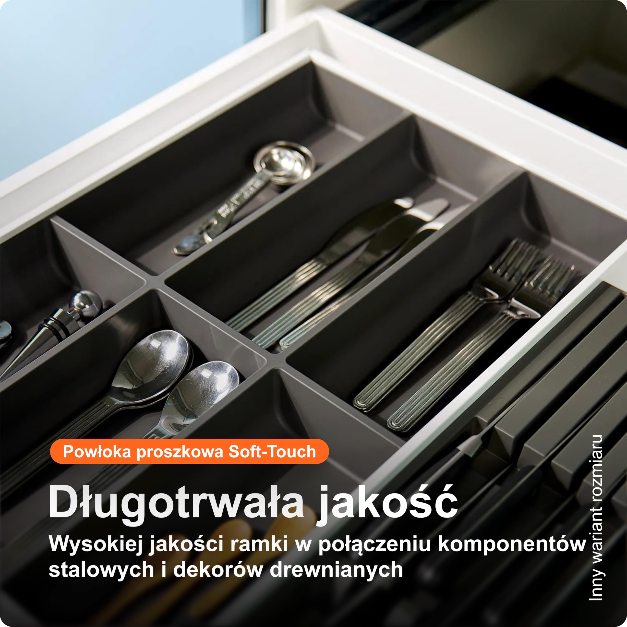 blum AMBIA-LINE wkład na sztućce Soft-Touch | premium organizer szuflady do nowoczesnych szuflad i szafek kuchennych | chroni, sortuje i porządkuje sztućce | 42×30×5 cm | Szary/Biały