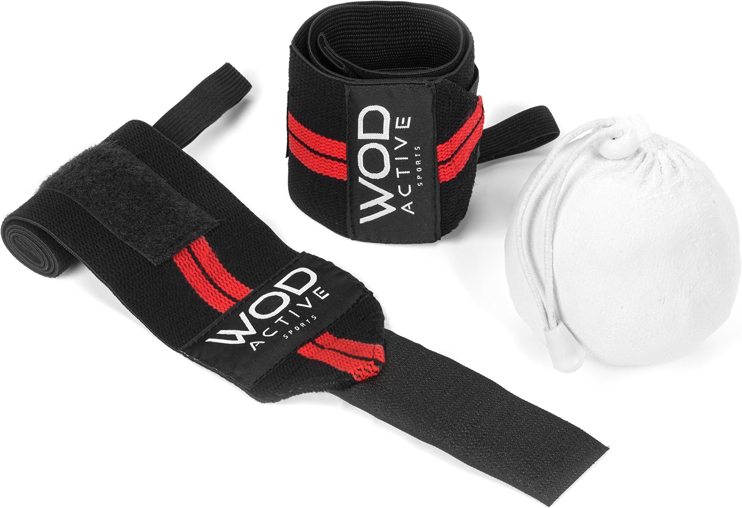 Weightlifting Wrist Wraps, Wrist Support Lifting Straps by Wodactive for Wods, Powerlifting and Olympic Lifts Free Reusable Chalk Ball Included