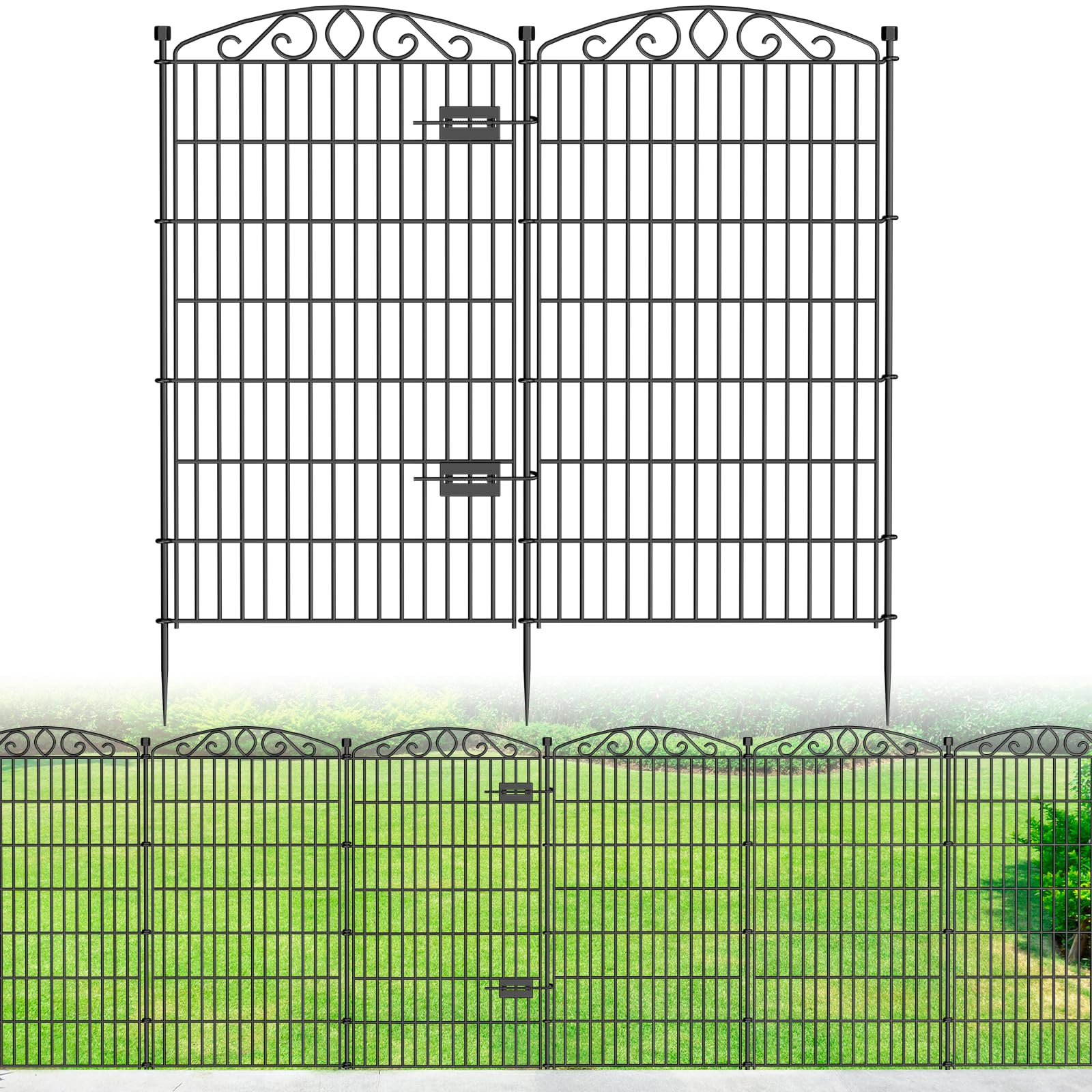Garden Fence 12 Panel with Gate - 76.2cm H x 7 m L, No Dig Rustproof Metal Tall Animal Barrier for Dogs Rabbits, Decorative Outdoor Border for Yard, Patio, and Flower Beds — view 11